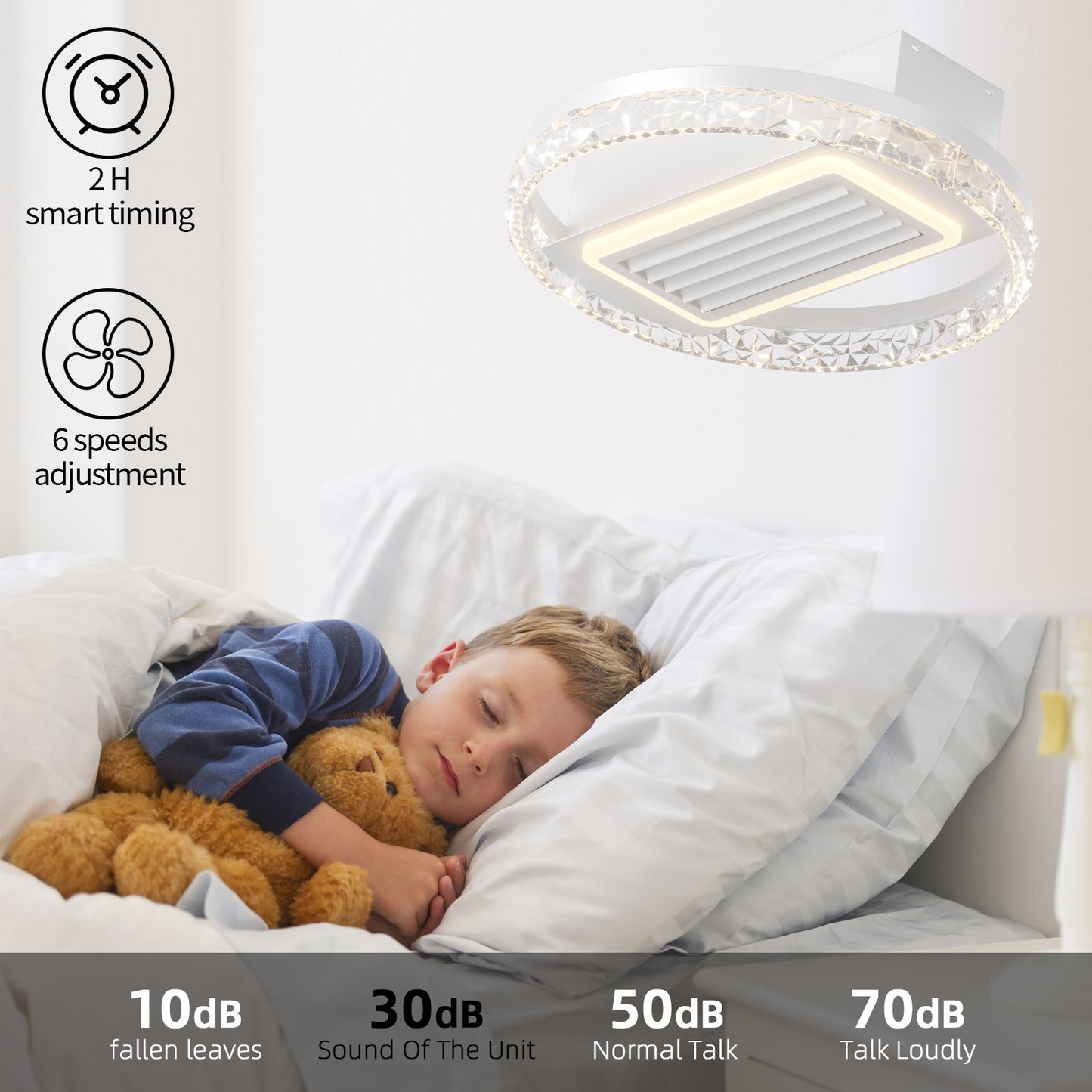 Modern crystal ring ceiling fan with quiet operation and integrated LED light