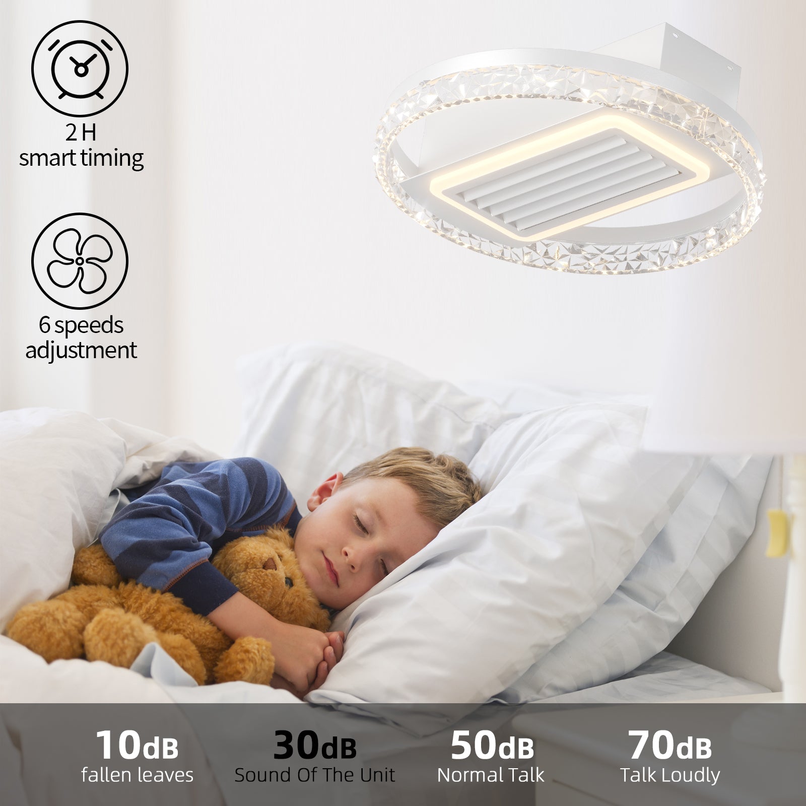 Modern crystal ring ceiling fan with quiet operation and integrated LED light
