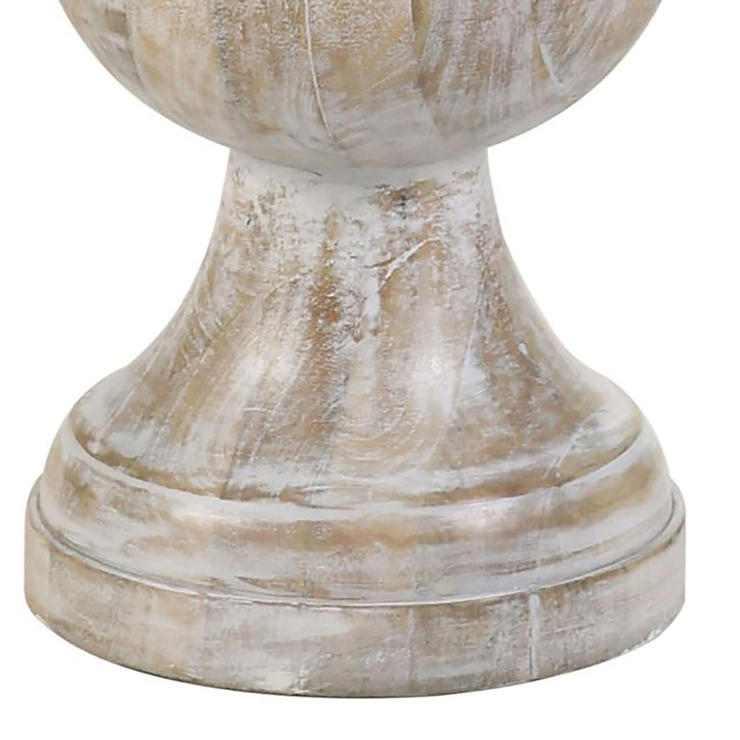 Distressed white washed pedestal base with natural wood grain details