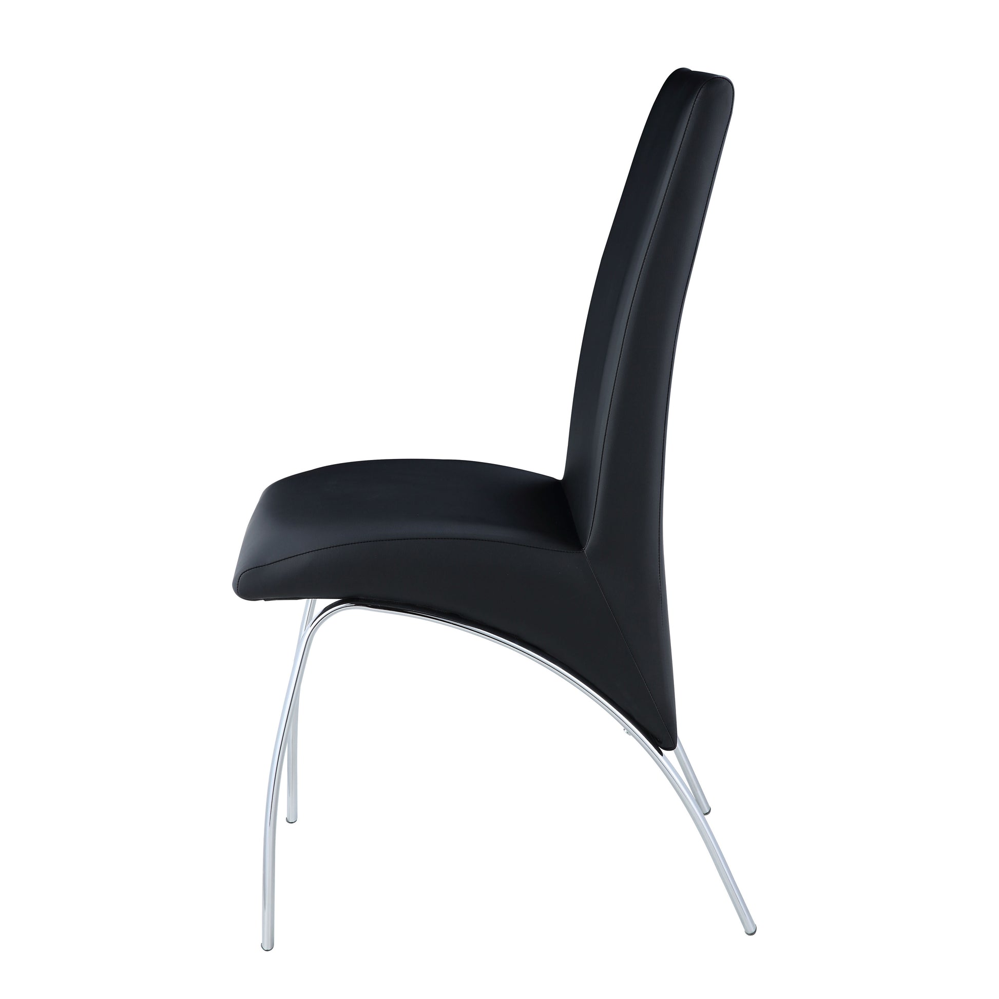 Sleek black faux leather dining chair with curved chrome legs modern kitchen accent
