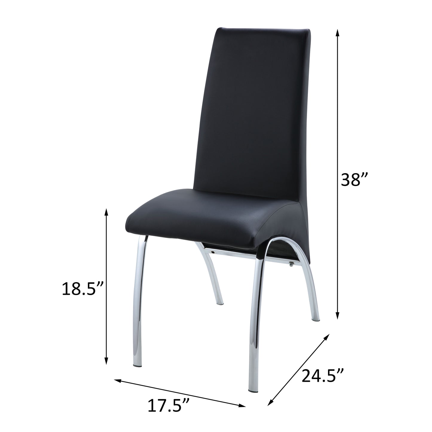 Modern black faux leather dining chair with sleek chrome legs