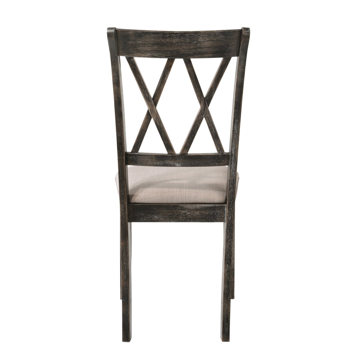 Dark wood dining chair with crisscross back and beige upholstered seat