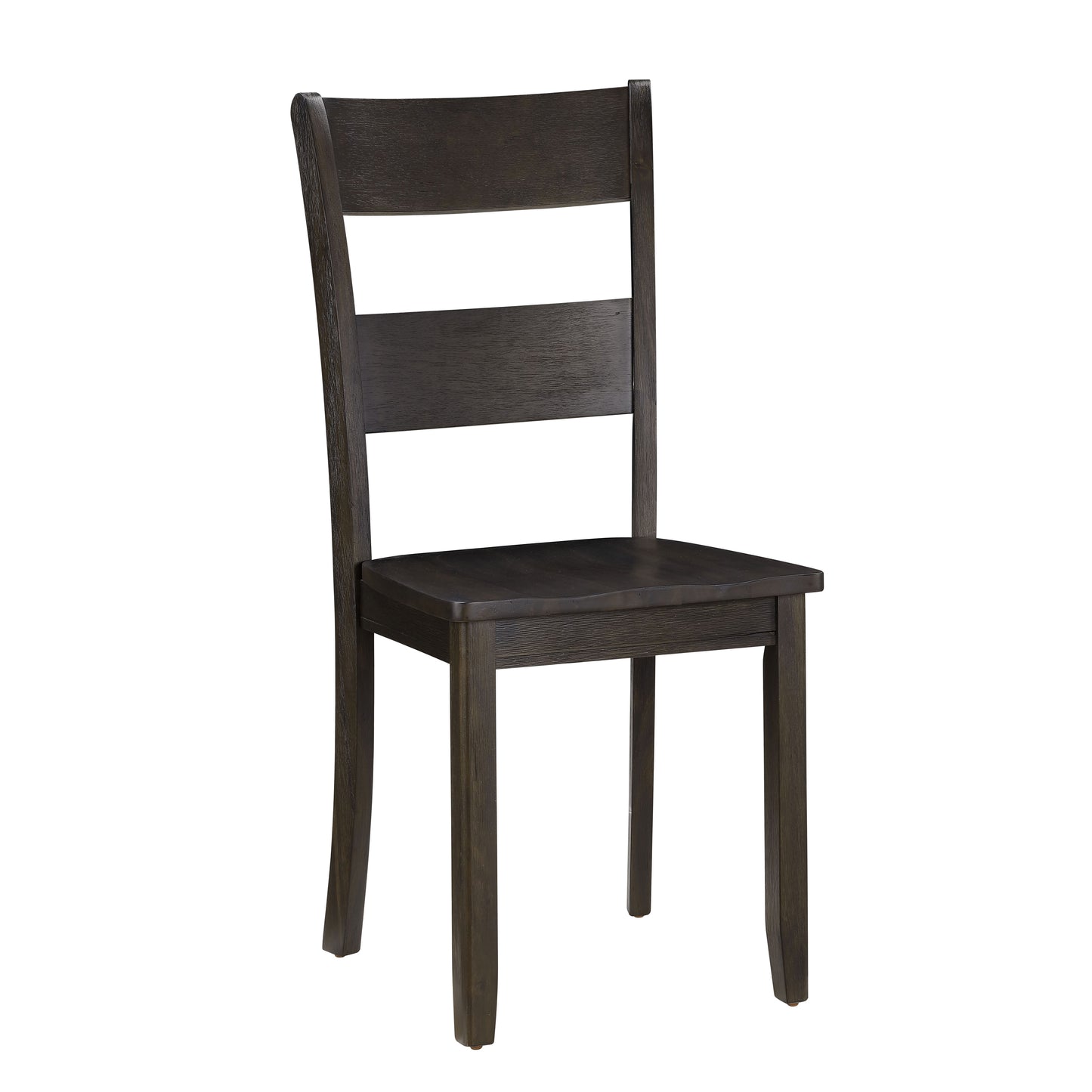 Dark oak dining chair with slatted back and gently curved seat for comfortable seating