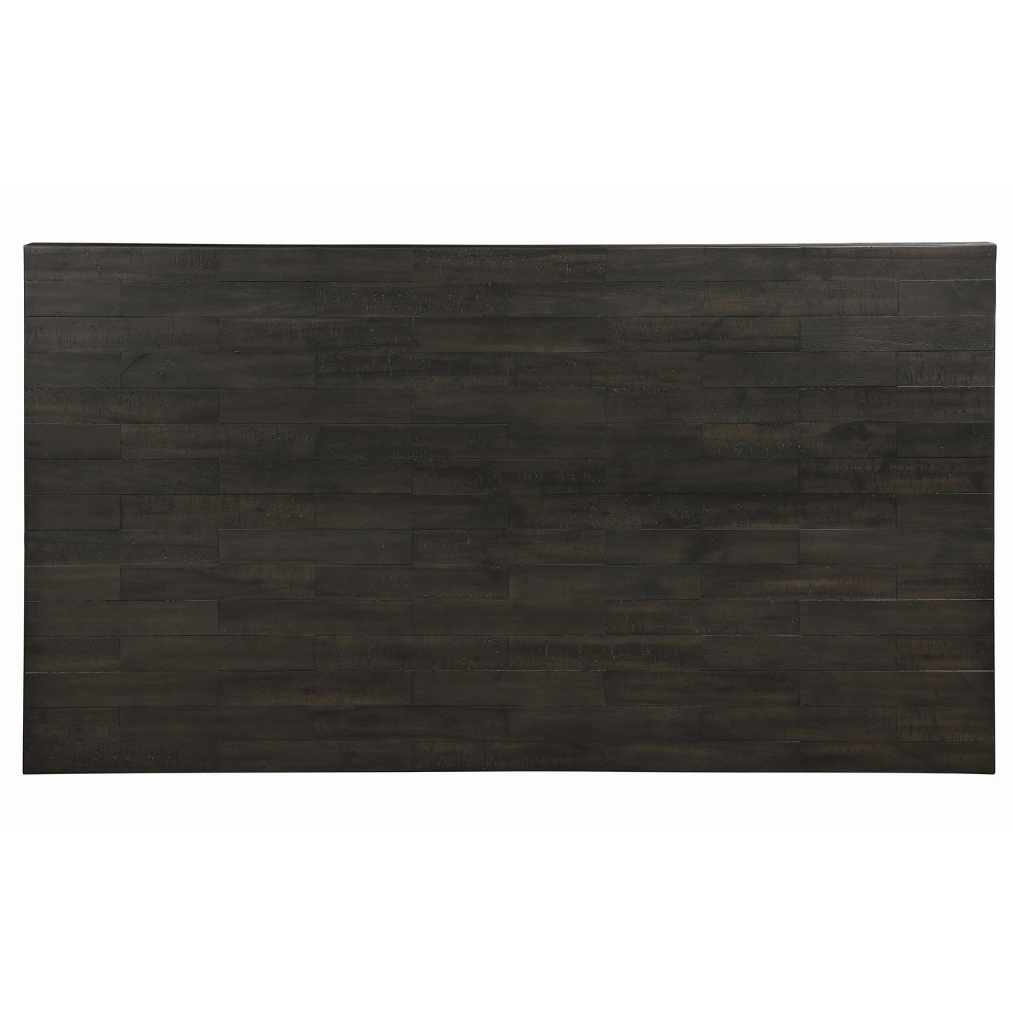Dark espresso wood plank dining table top with textured finish