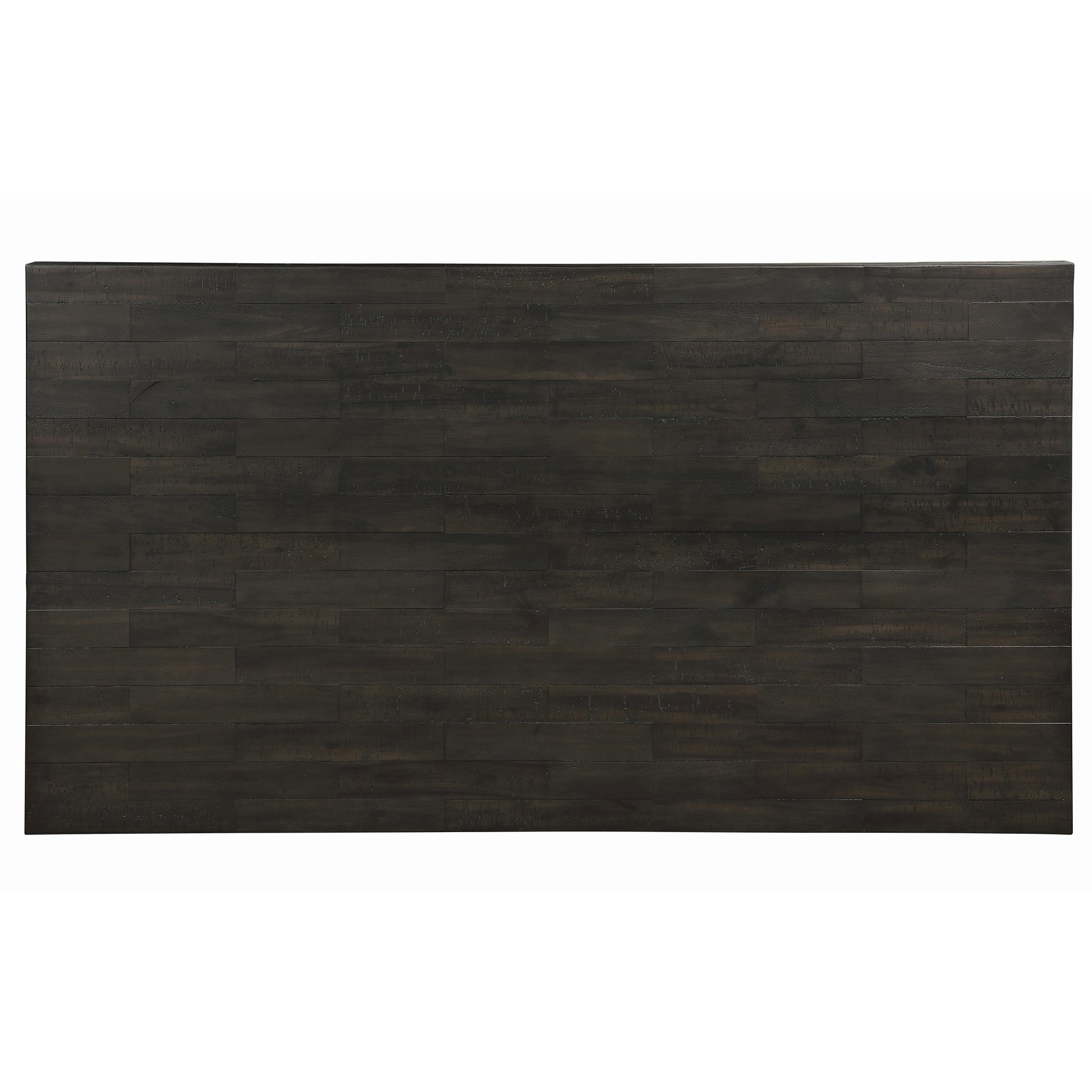 Dark espresso wood plank dining table top with textured finish