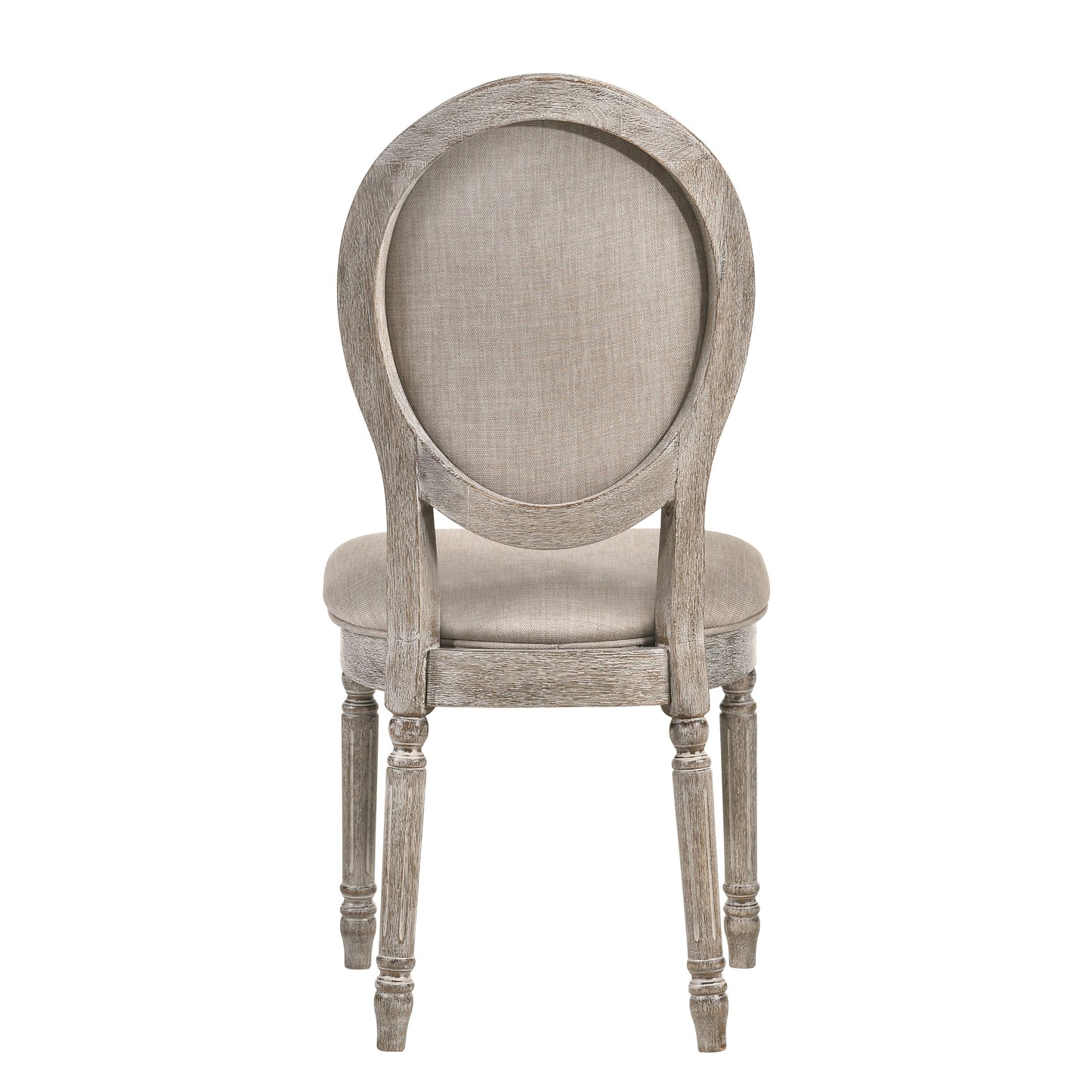 Distressed wood Louis XVI style chair with neutral linen upholstery