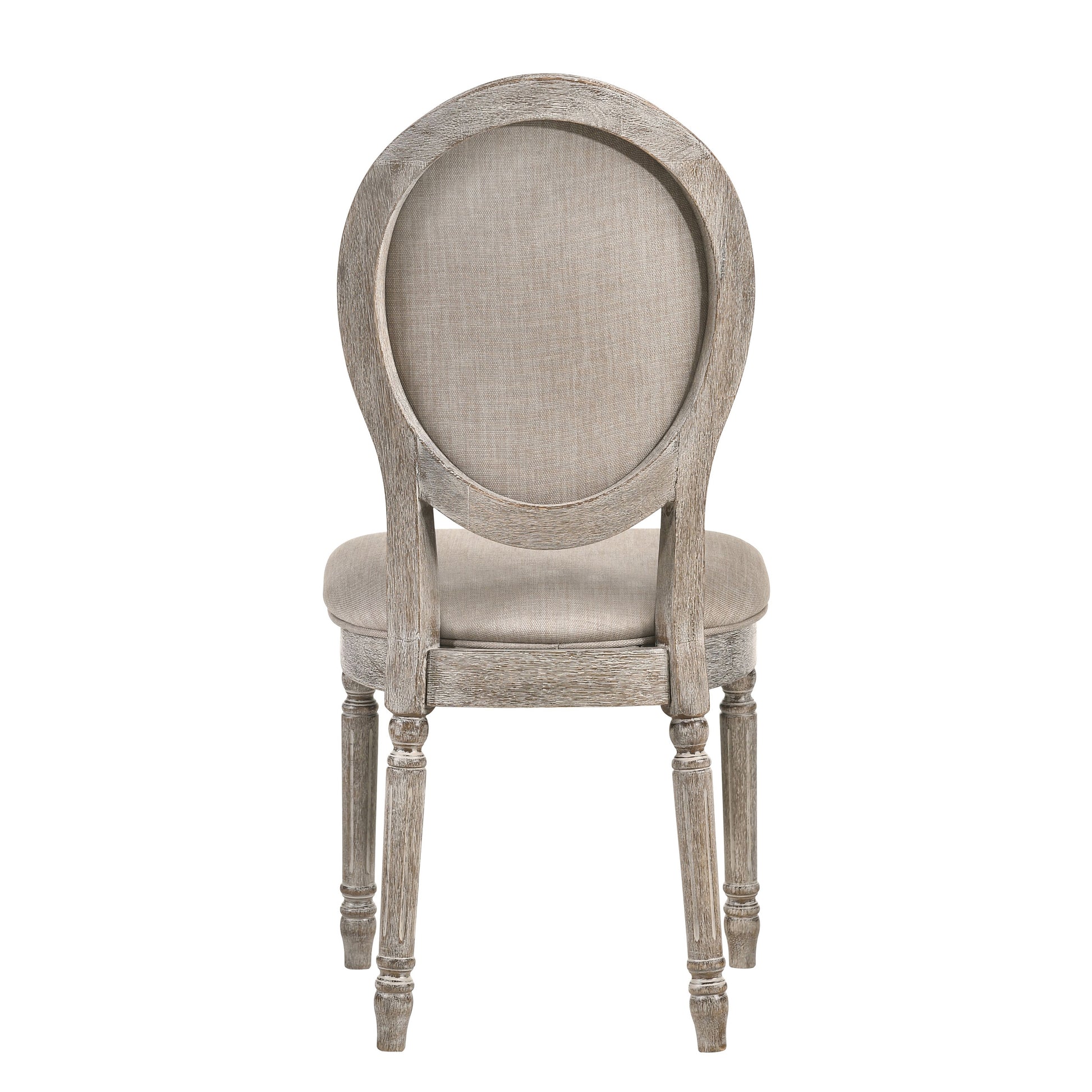 Distressed wood Louis XVI style chair with neutral linen upholstery