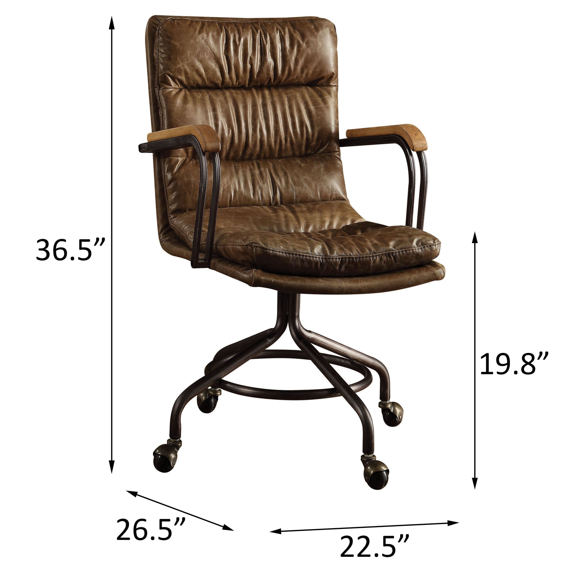 Vintage brown leather executive chair with tufted cushioning and dark metal base