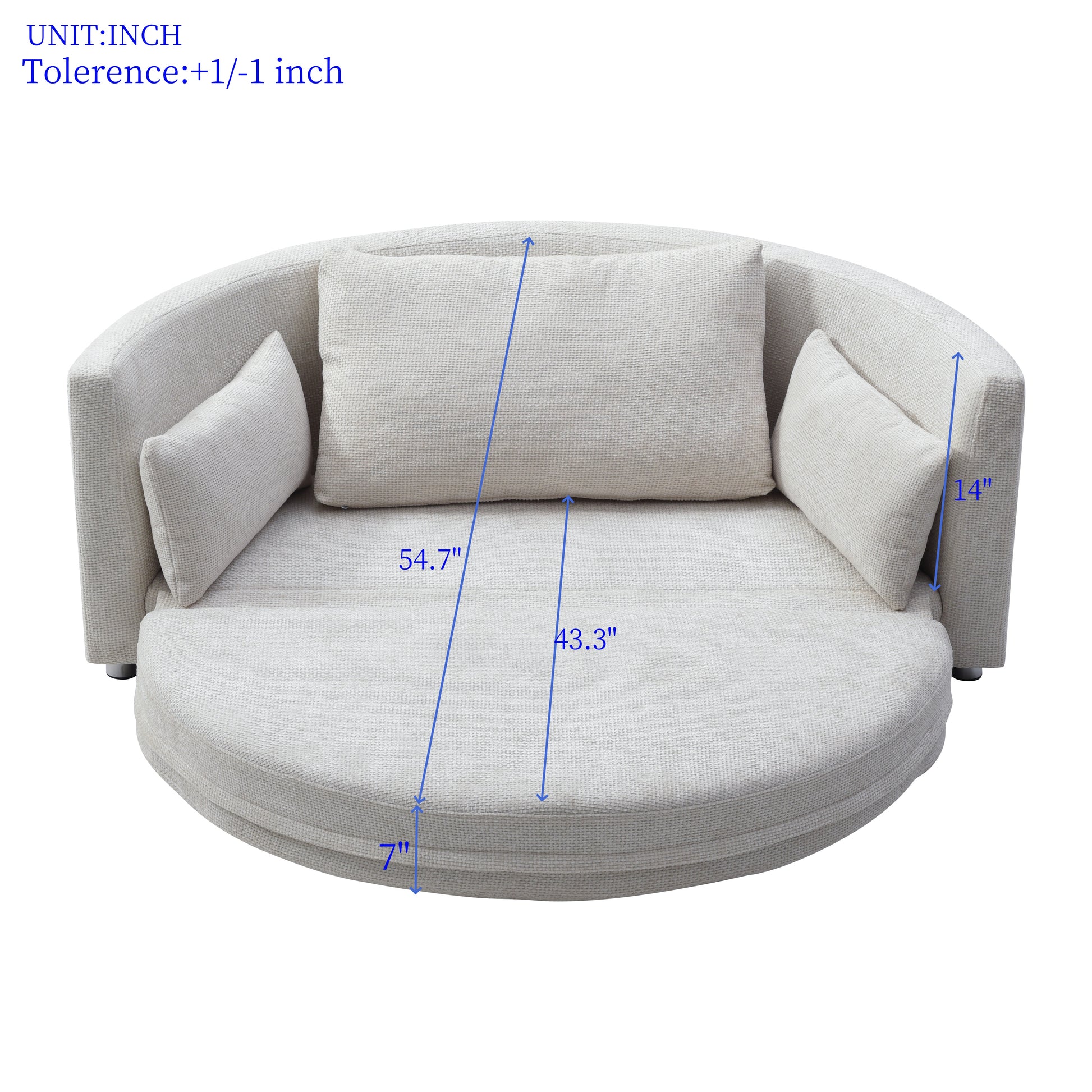 Modern beige swivel armchair with plush accent pillows for living room comfort
