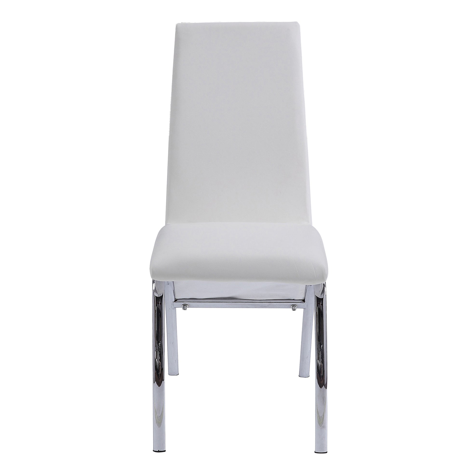 White upholstered dining chair with polished chrome legs