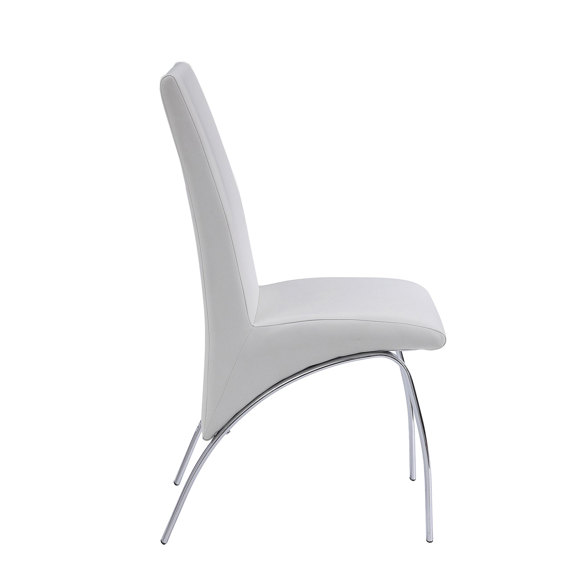 White faux leather dining chair with chrome sled base