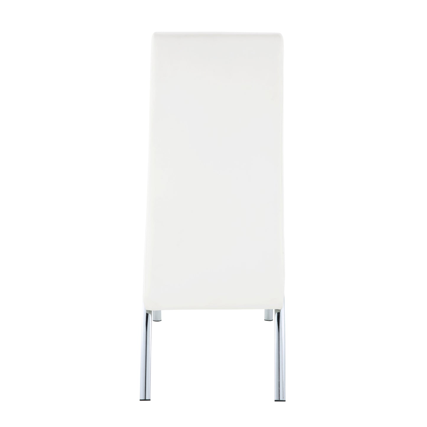 Sleek white dining chair with polished chrome legs perfect for modern kitchens