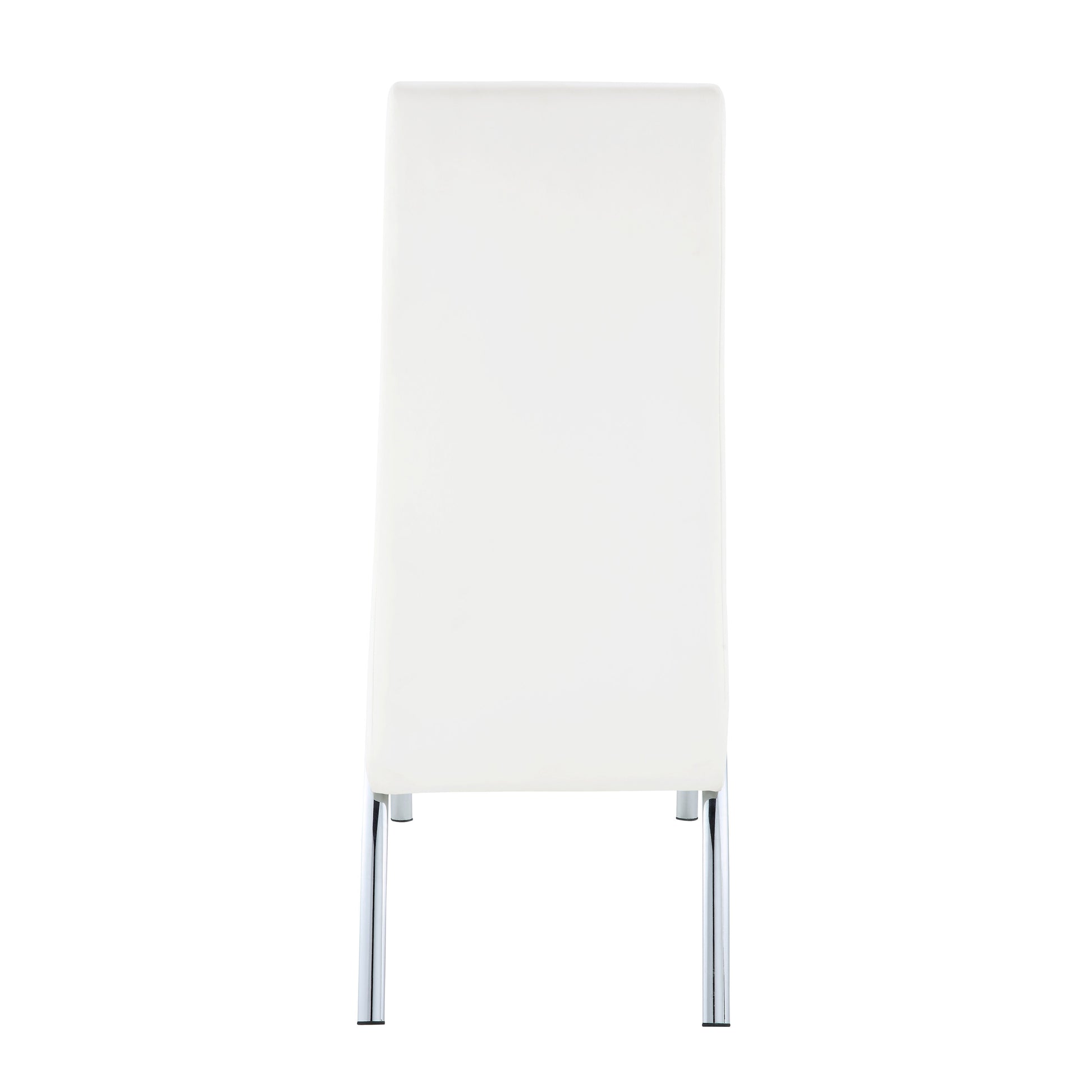 Sleek white dining chair with polished chrome legs perfect for modern kitchens