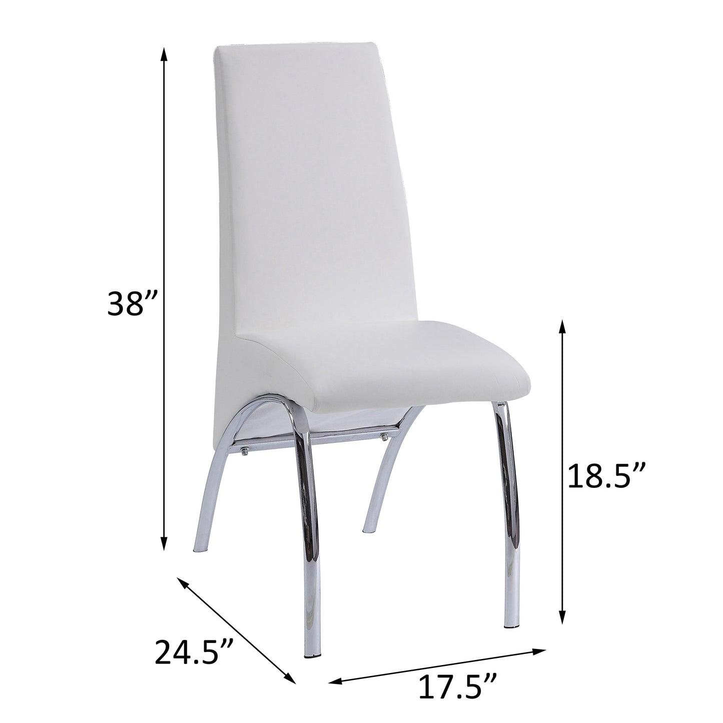 White modern dining chair with sleek chrome legs and a comfortable upholstered seat and back