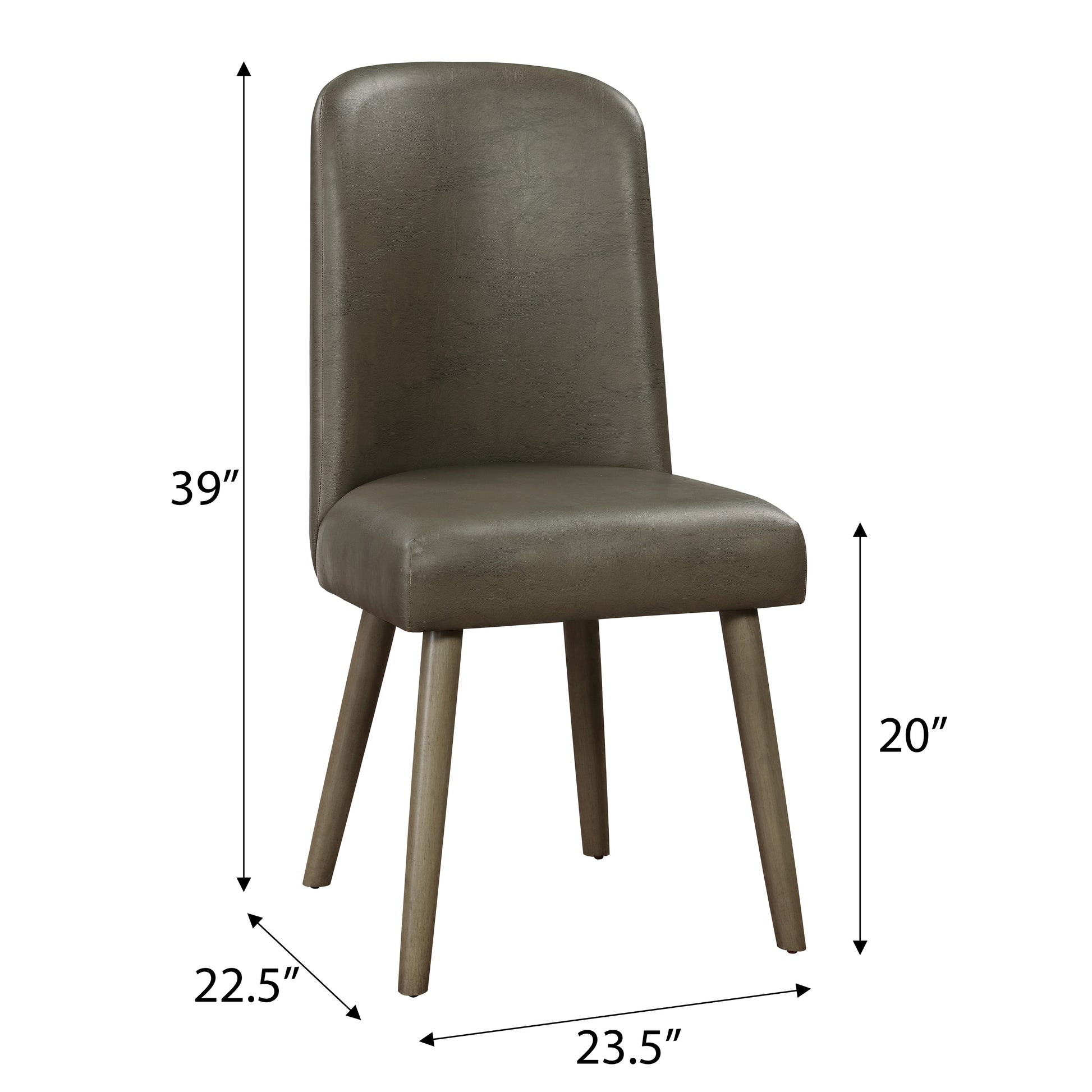 Modern gray faux leather dining chair with tapered wooden legs