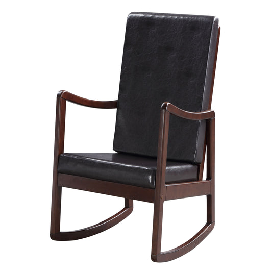 Dark brown faux leather and wood upholstered rocking chair perfect for any living room