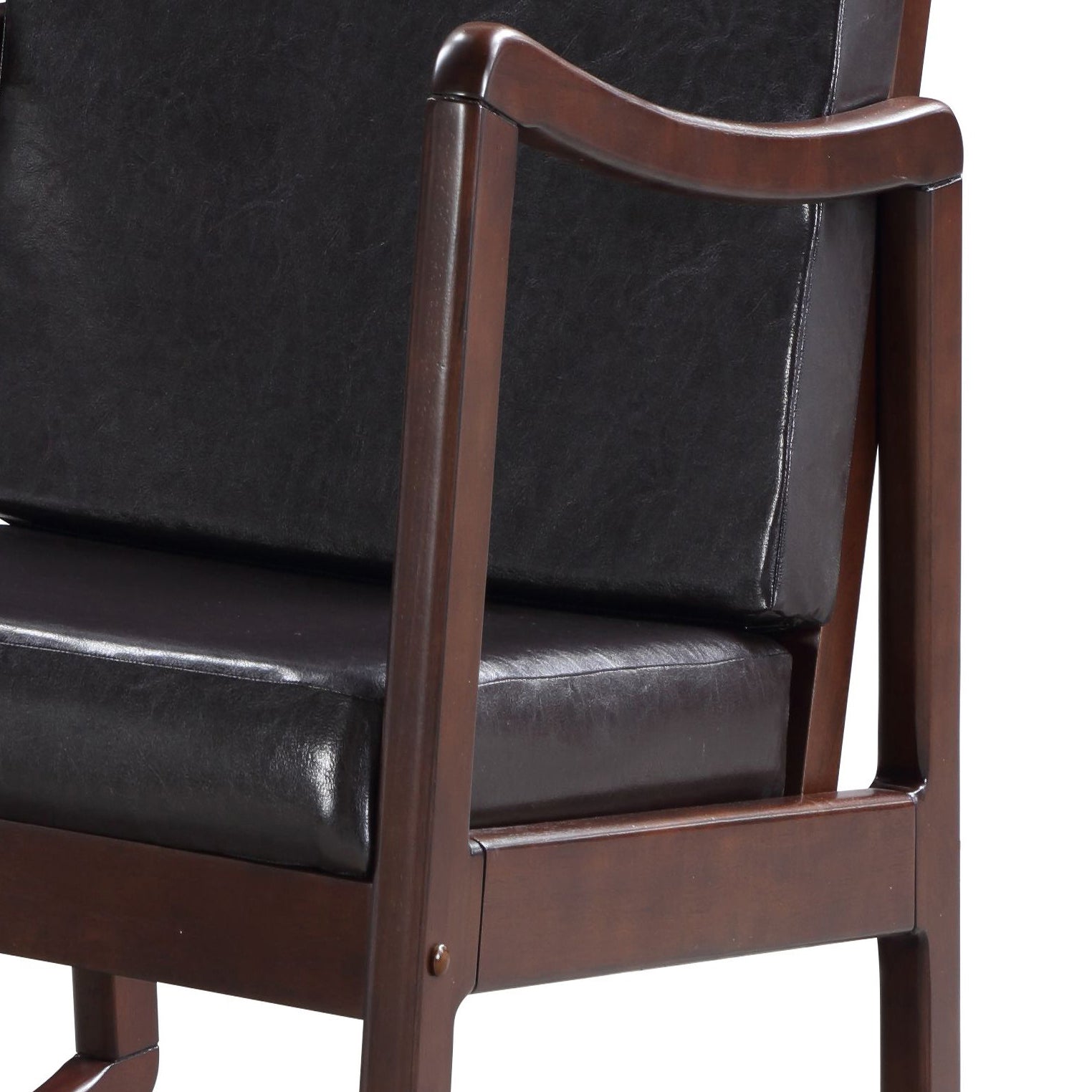 Dark brown faux leather accent chair with wooden frame comfortable seat