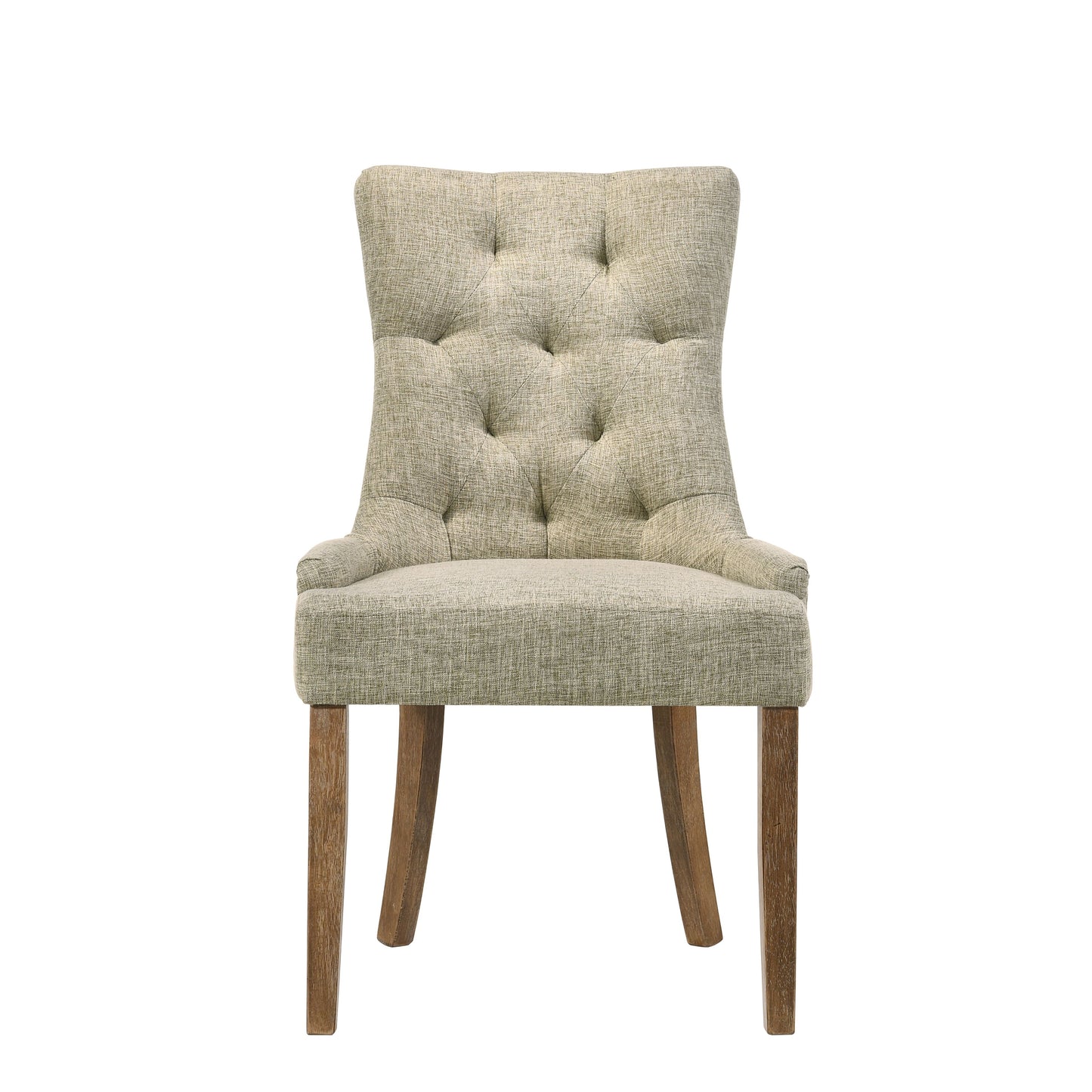 Tufted back dining chair in natural linen fabric with wooden legs