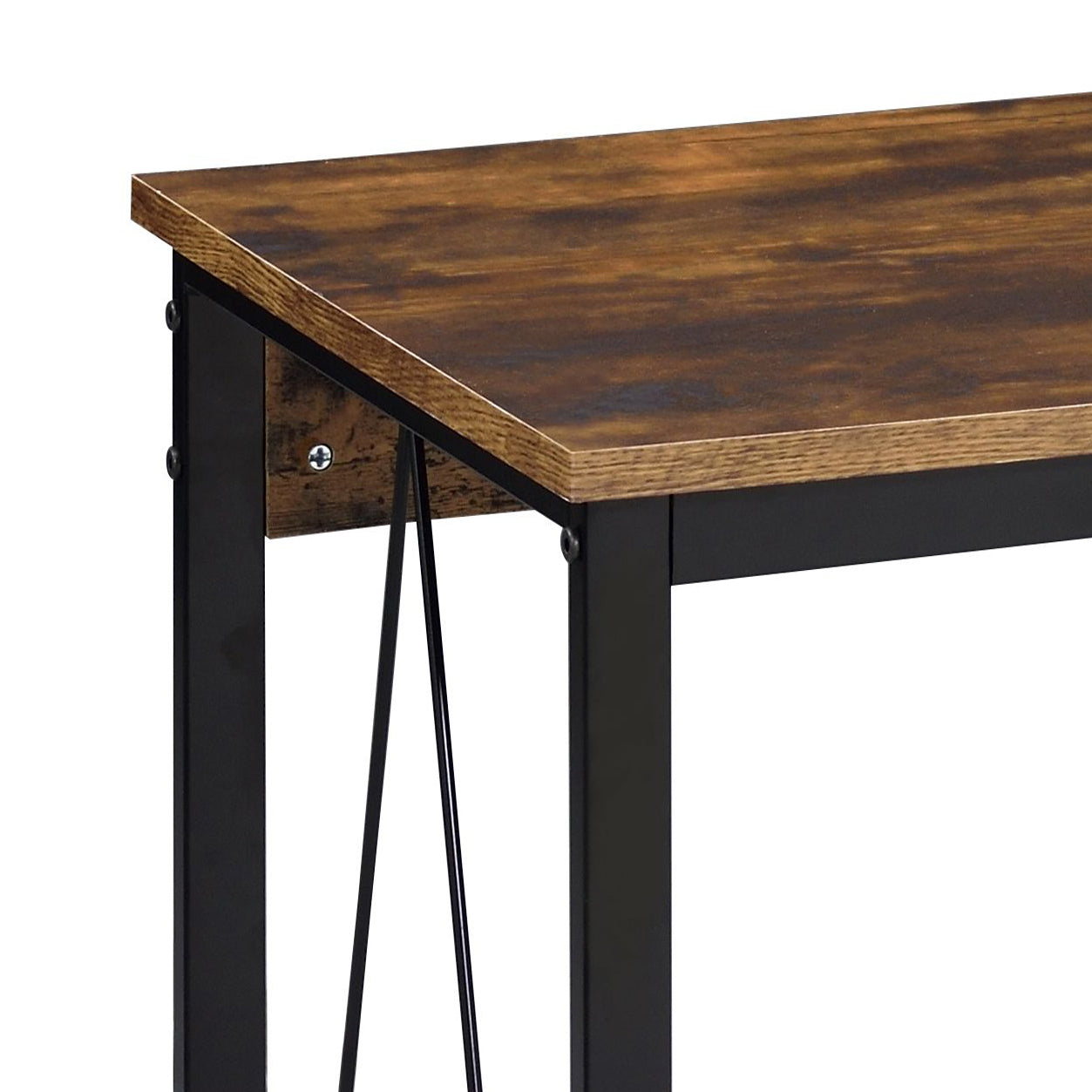 Rustic brown wood table with black metal legs a stylish console table
