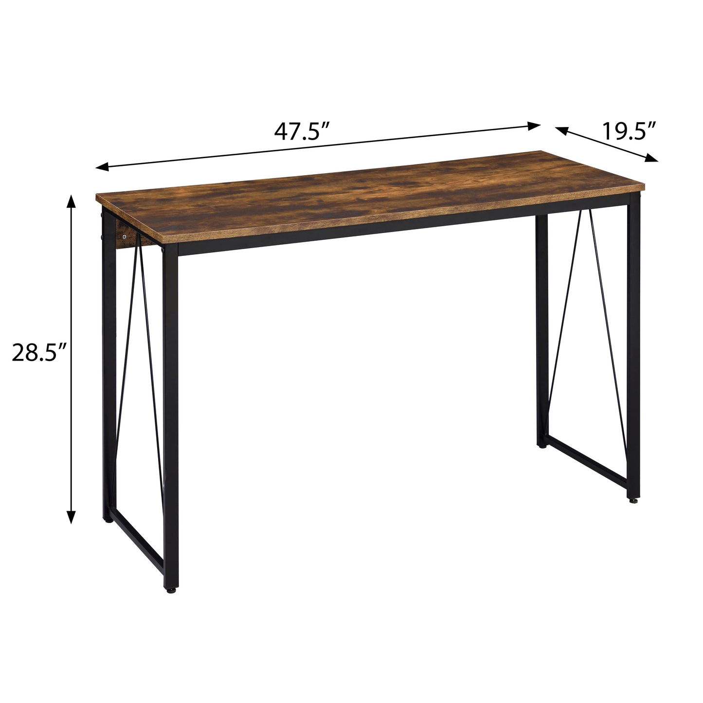 Rustic brown console table with black metal hairpin legs  L x  W x  H
