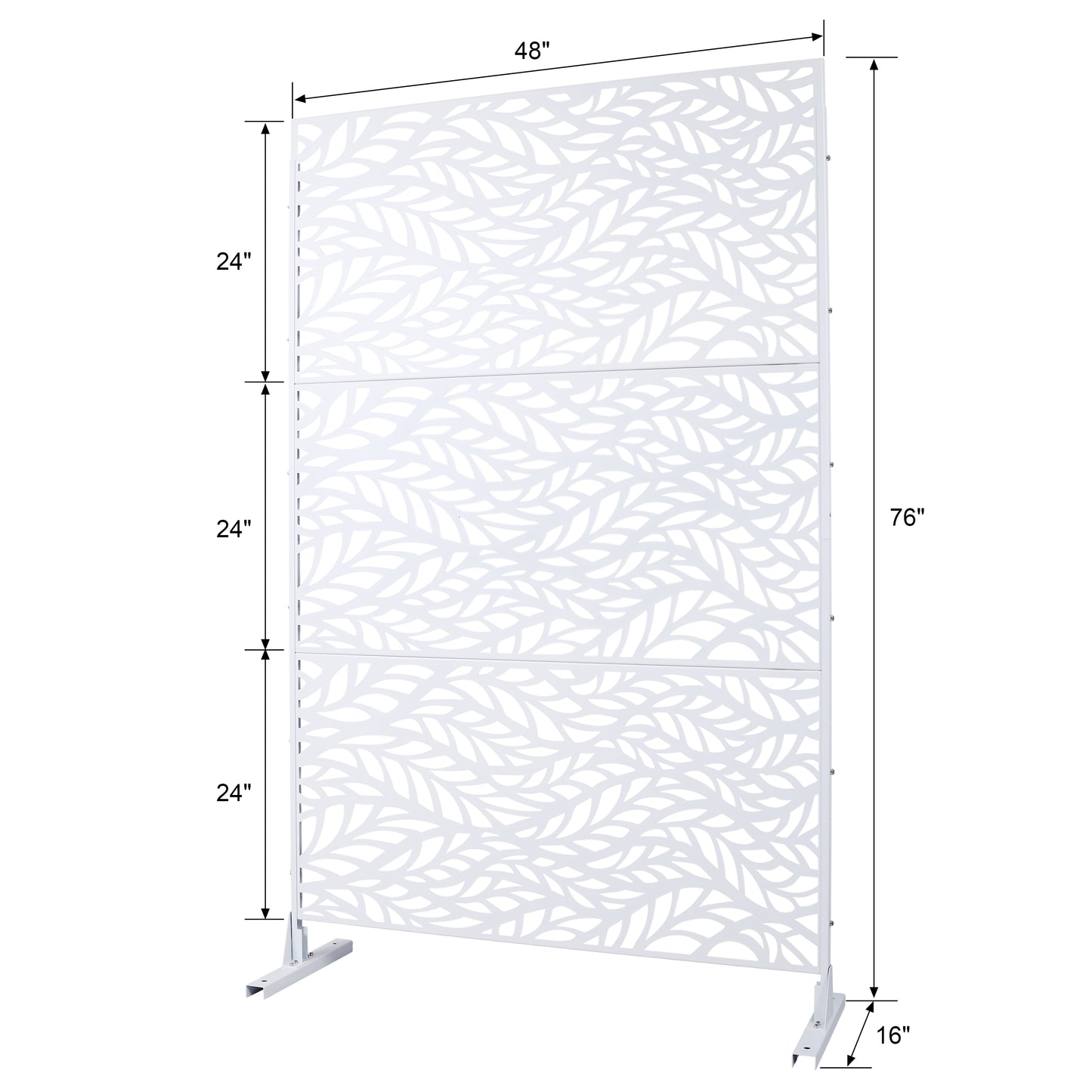White outdoor privacy screen with a delicate leaf pattern  inches tall
