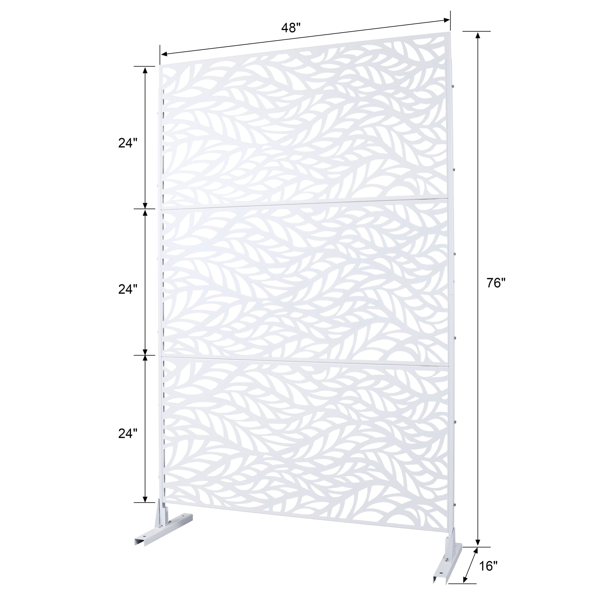 White outdoor privacy screen with a delicate leaf pattern  inches tall