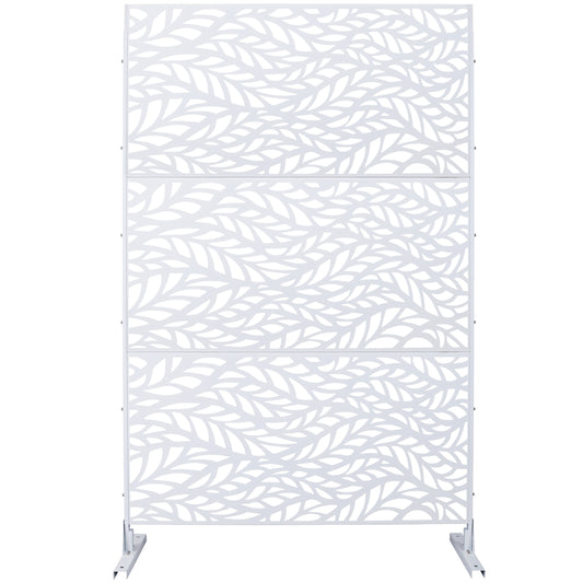 Modern white metal garden screen with intricate leaf pattern ideal for outdoor privacy