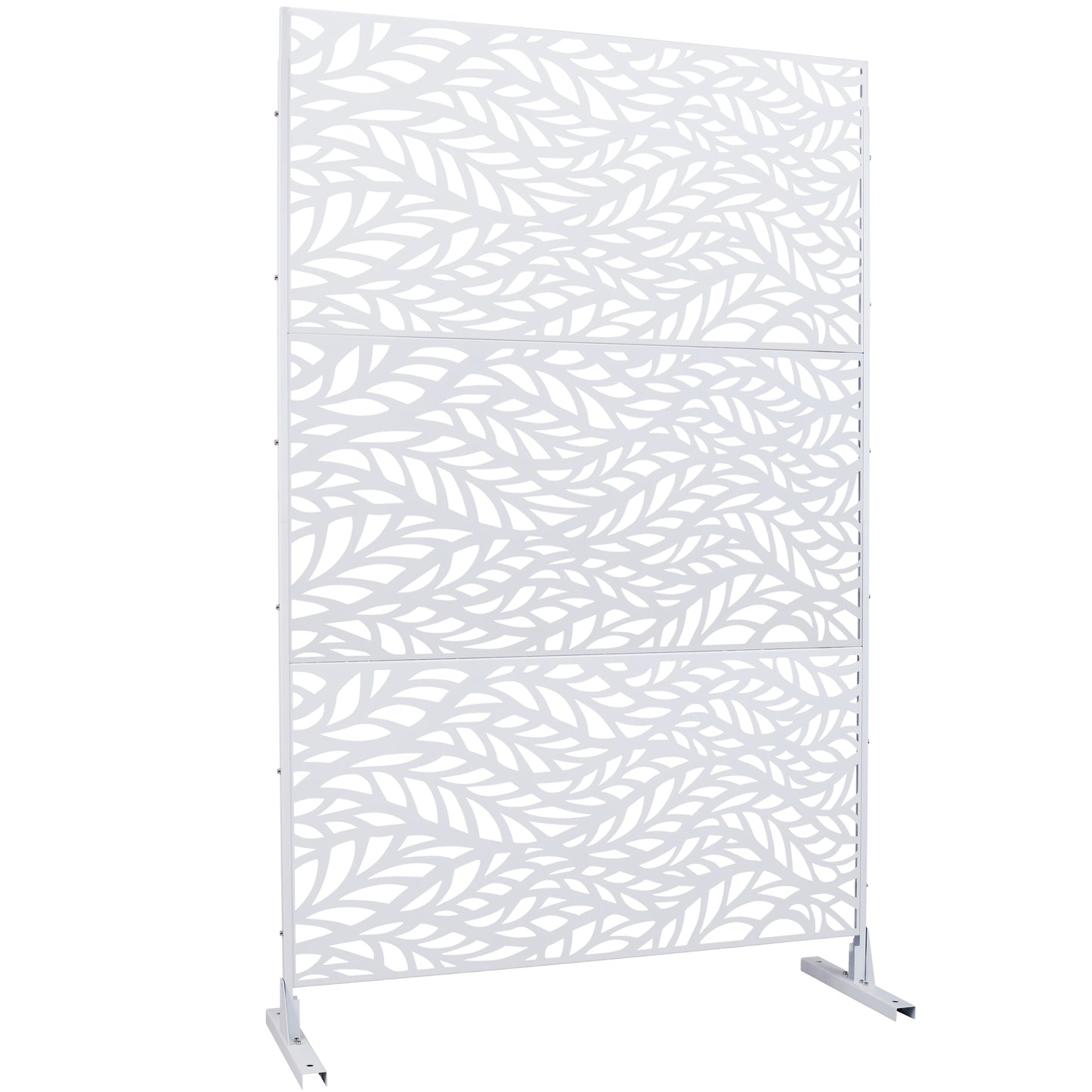 White lasercut garden screen with leaf pattern outdoor privacy panel