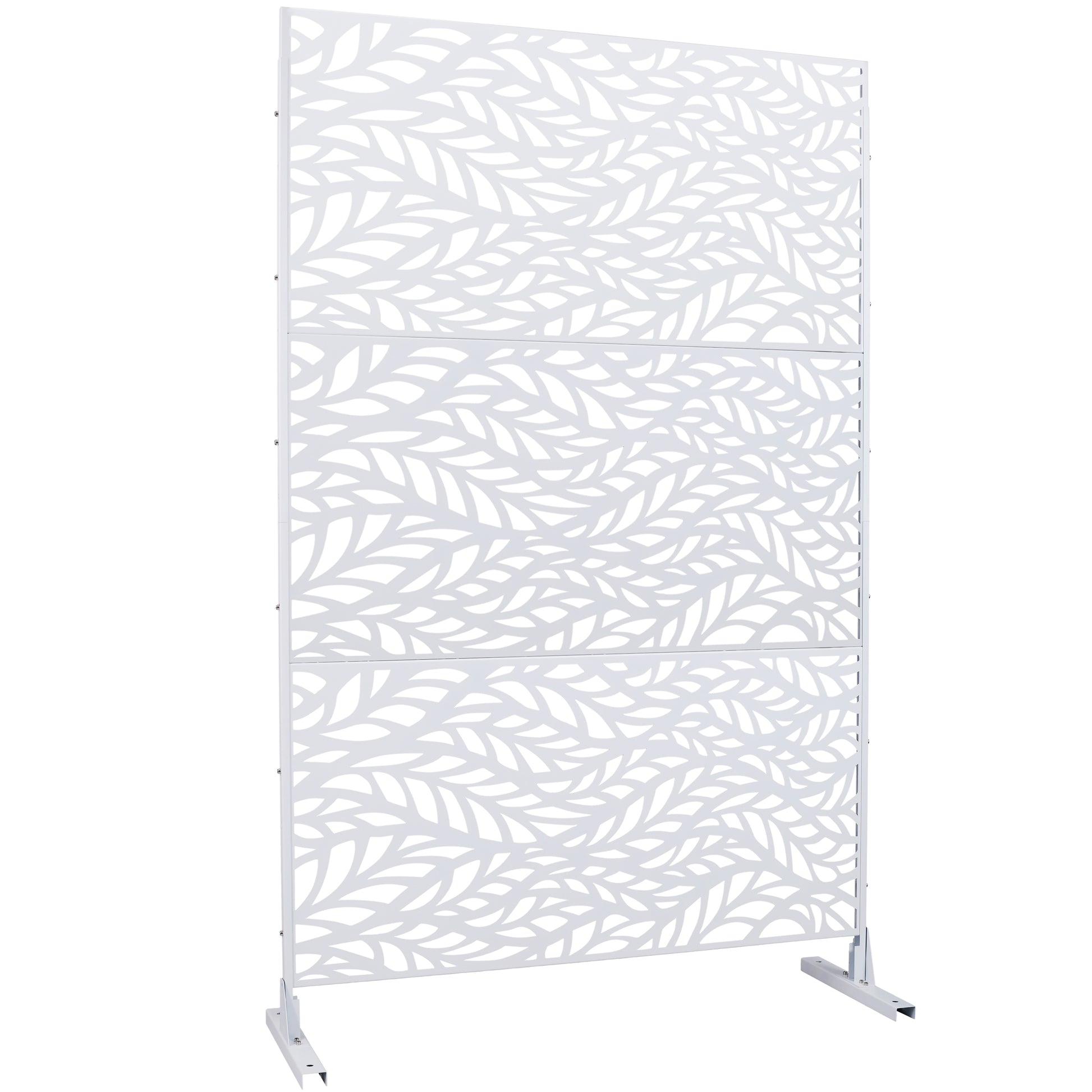 White lasercut garden screen with leaf pattern outdoor privacy panel
