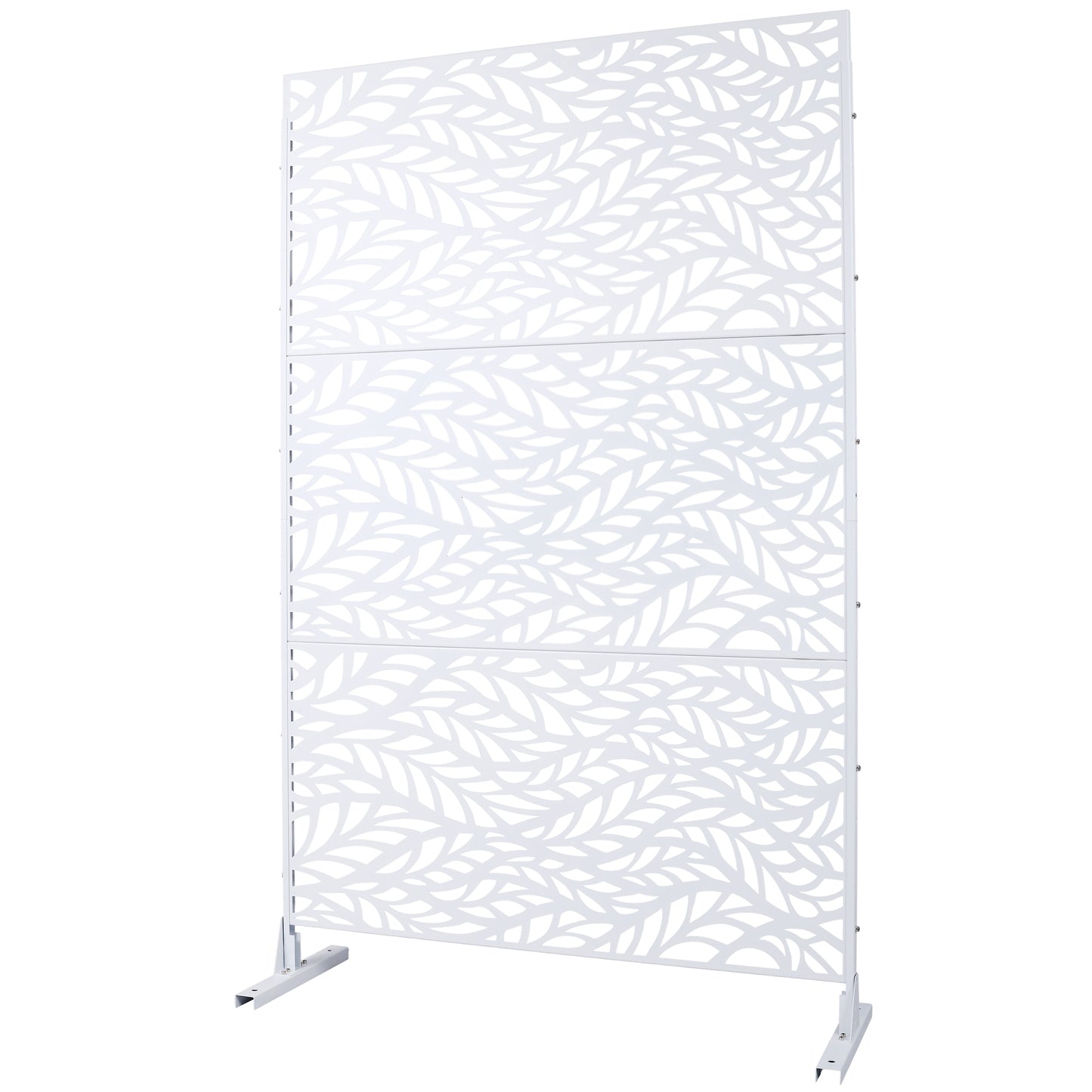White metal garden screen with delicate leaf pattern ideal for outdoor privacy