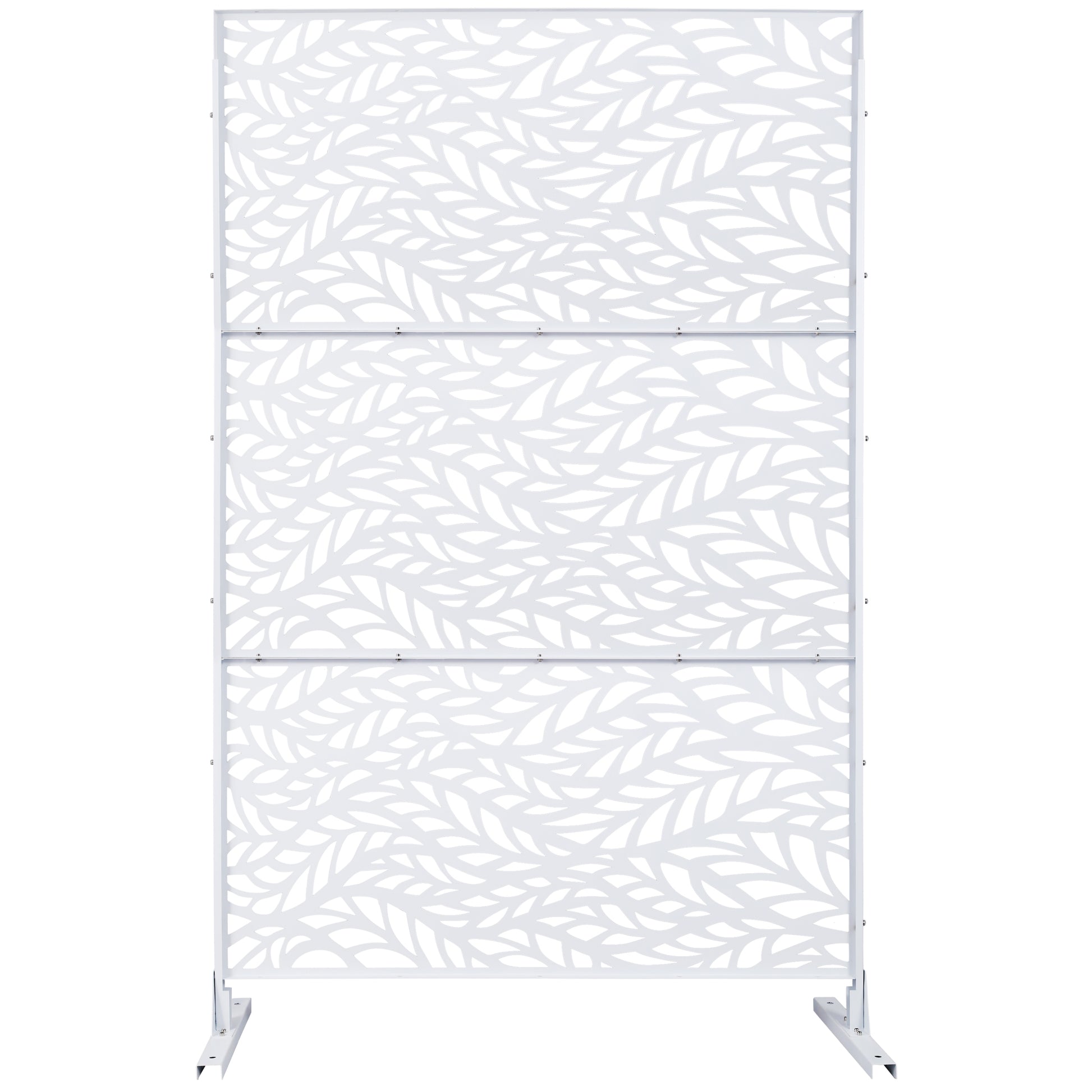 White metal privacy screen with a delicate leaf pattern cm tall