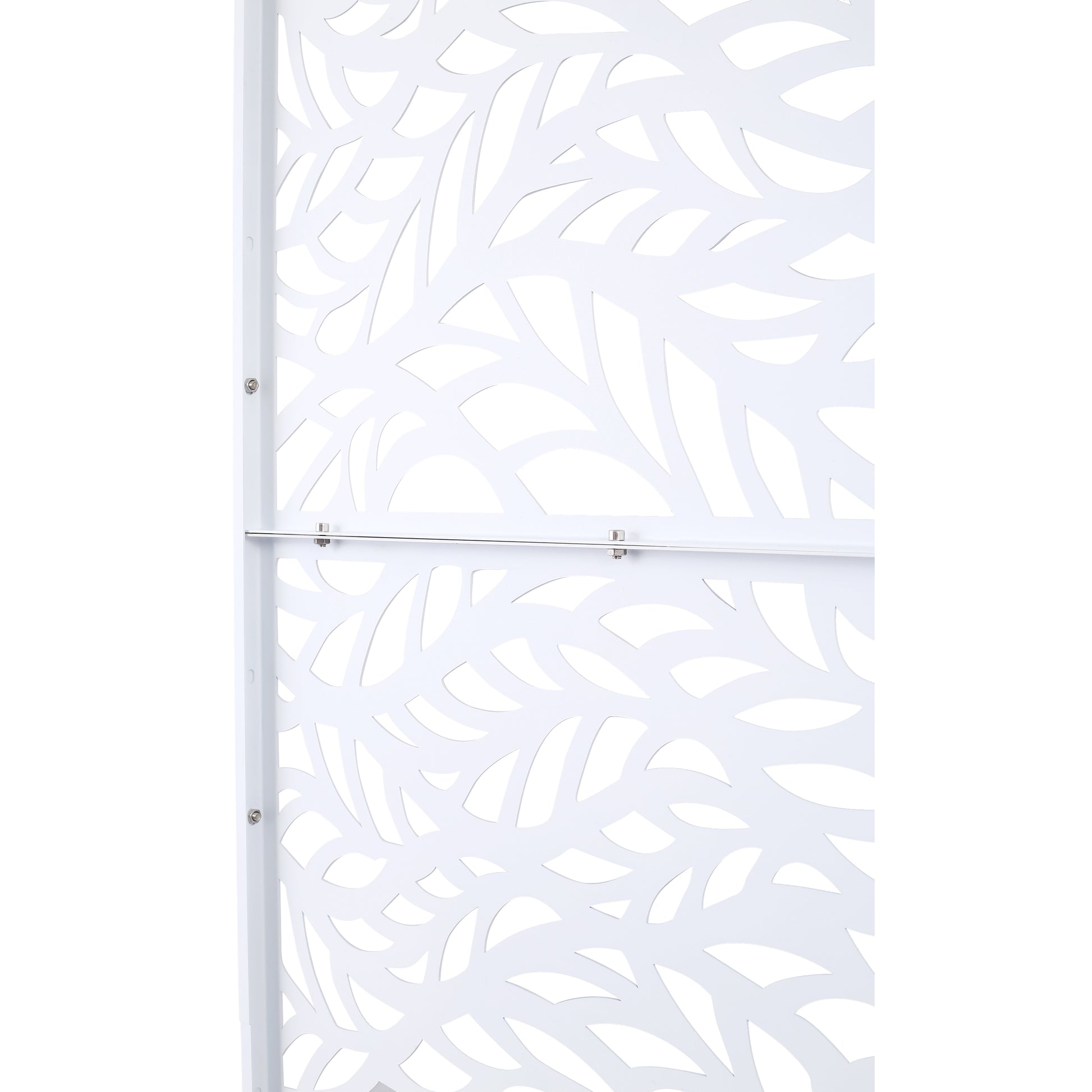 White decorative screen panel with leaf cutouts perfect for garden privacy