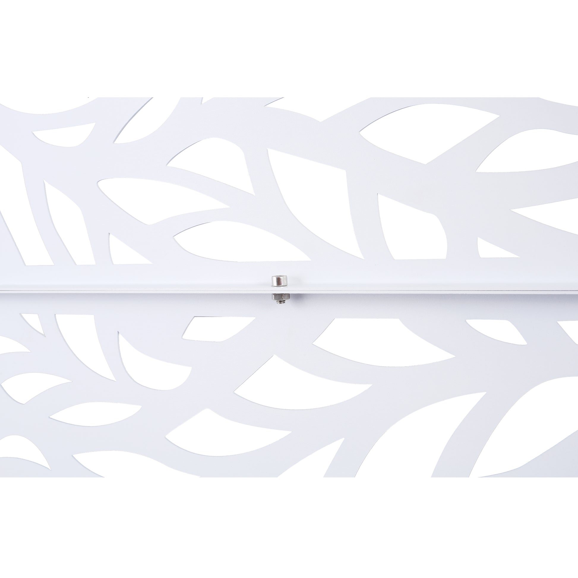 White lasercut metal panel with organic leaf design ideal for garden screens