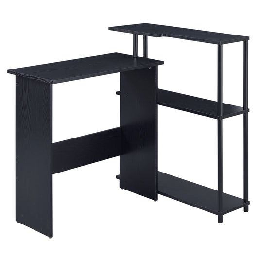 Sleek black computer desk with integrated shelving for optimal home office setup