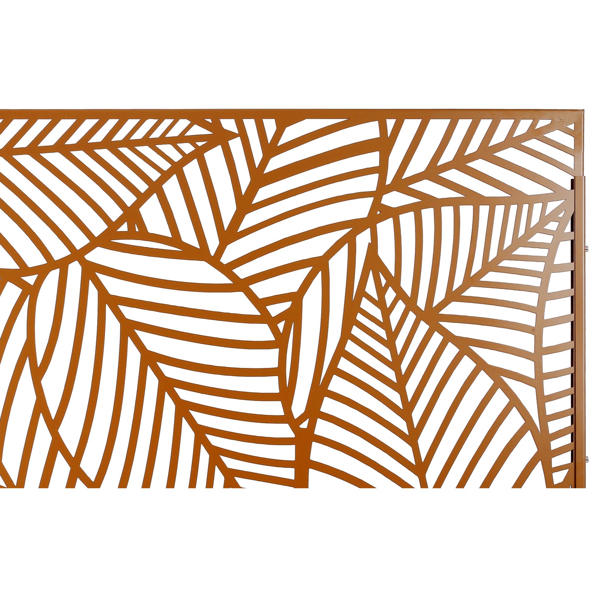 Brown metal decorative panel with abstract leaf vein pattern