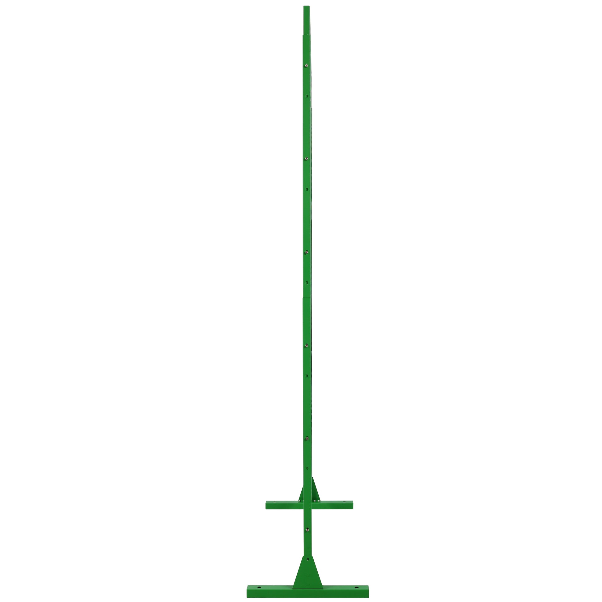 Green metal garden stake with adjustable height and Tshaped base