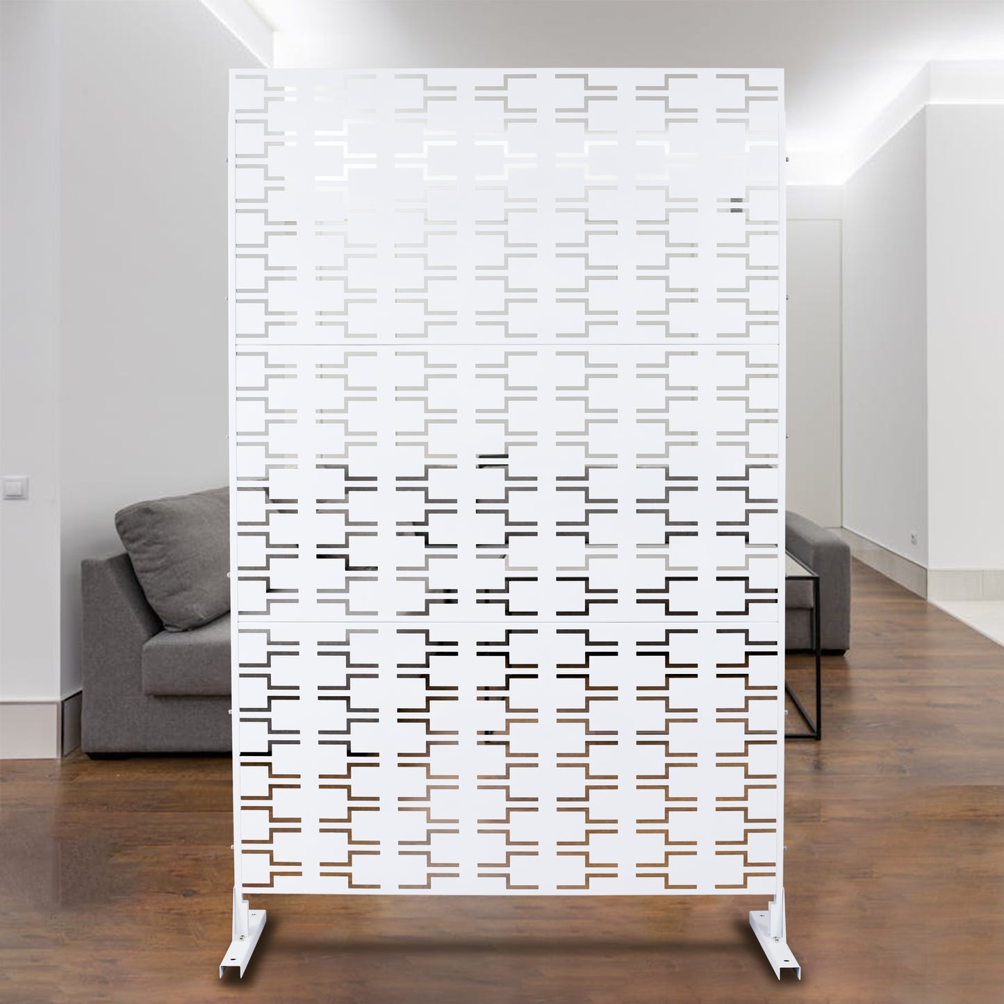 Modern white decorative screen with geometric pattern ideal for room division