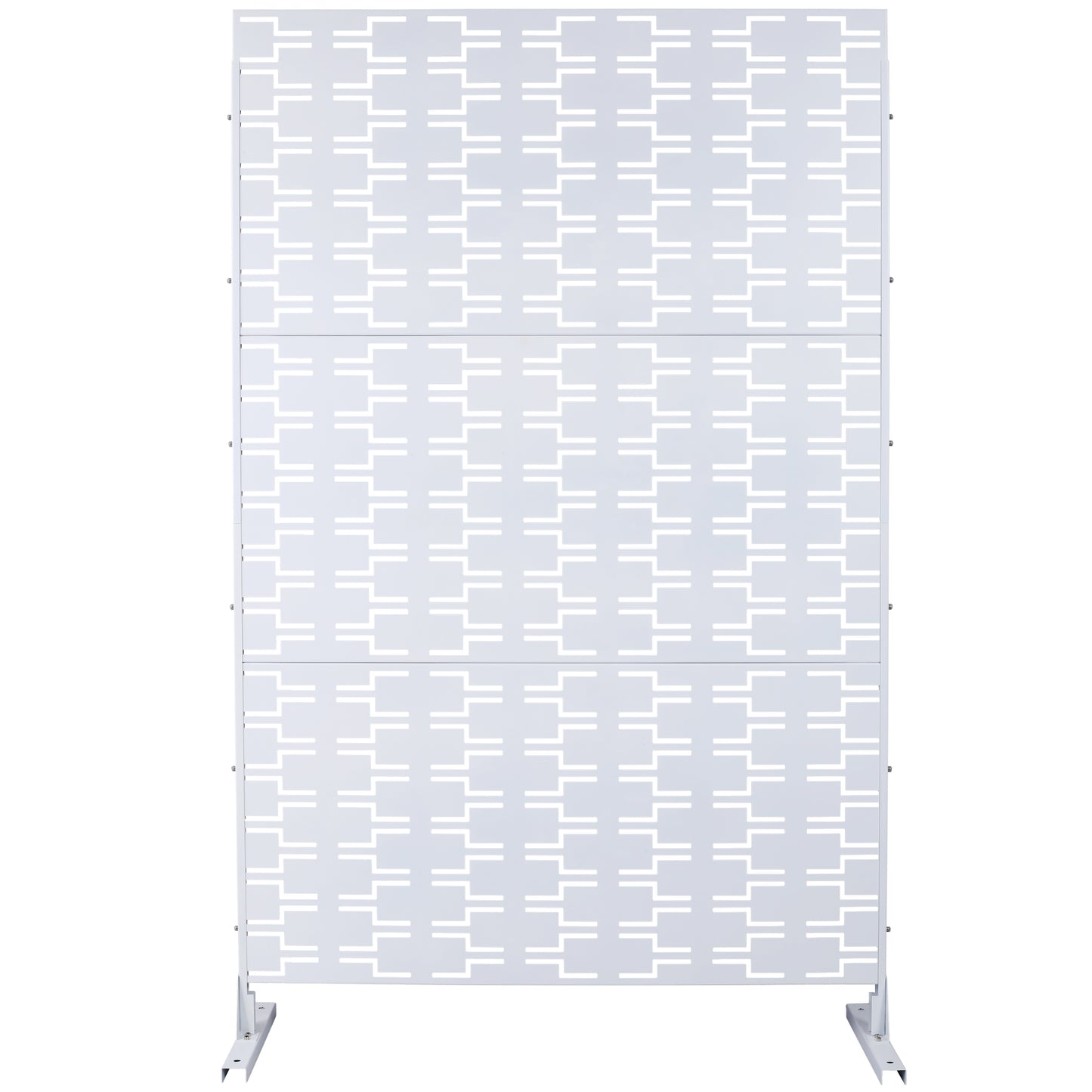 Modern white decorative screen with geometric pattern for privacy