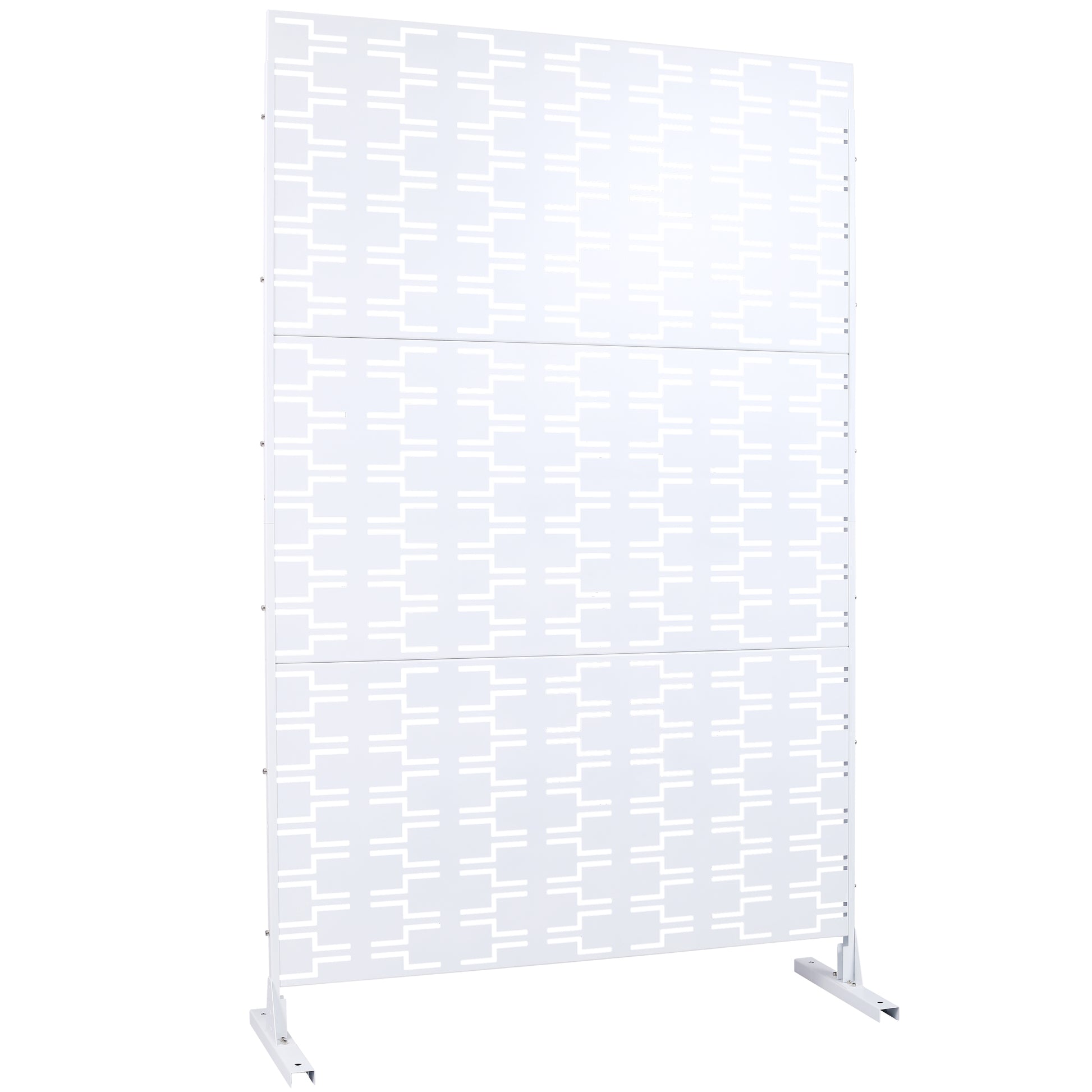 White metal room divider with a geometric cutout pattern modern design