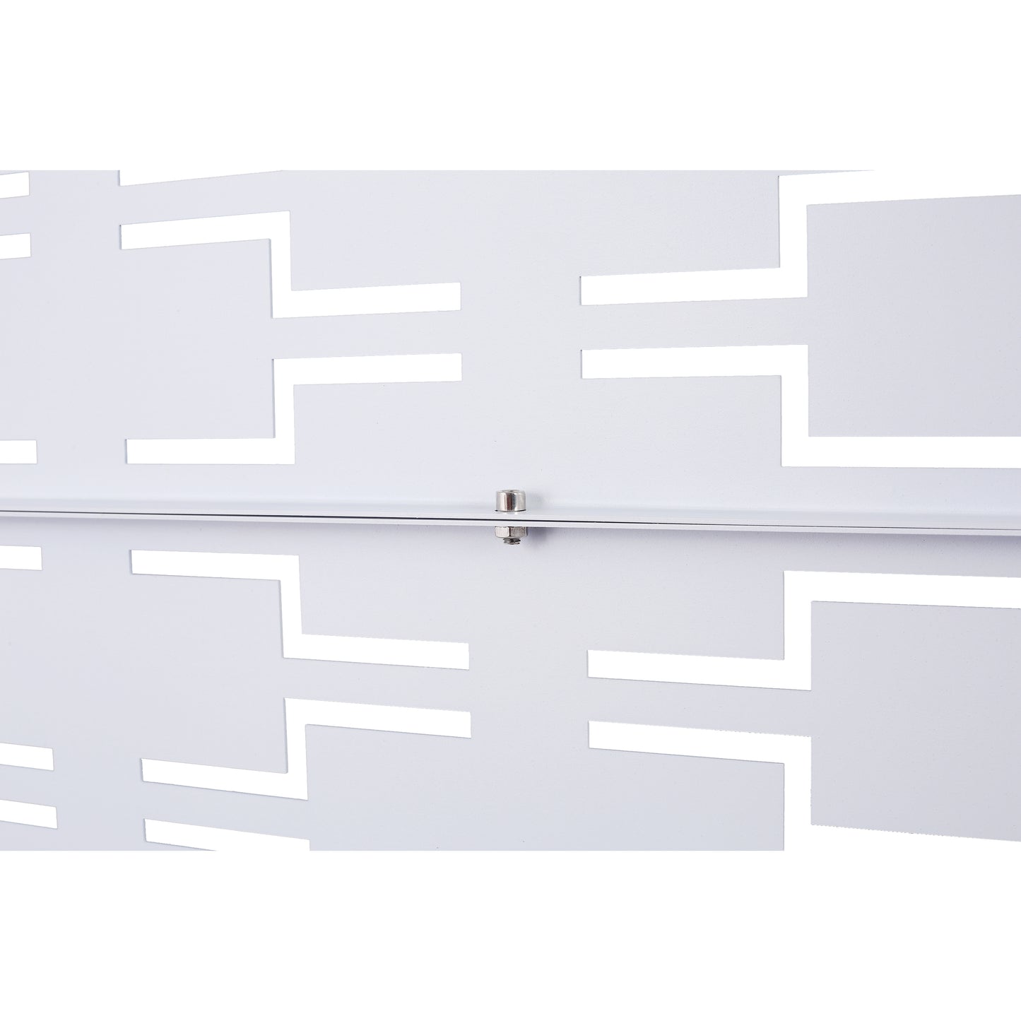 White geometric patterned metal wall panel with cutouts for decor