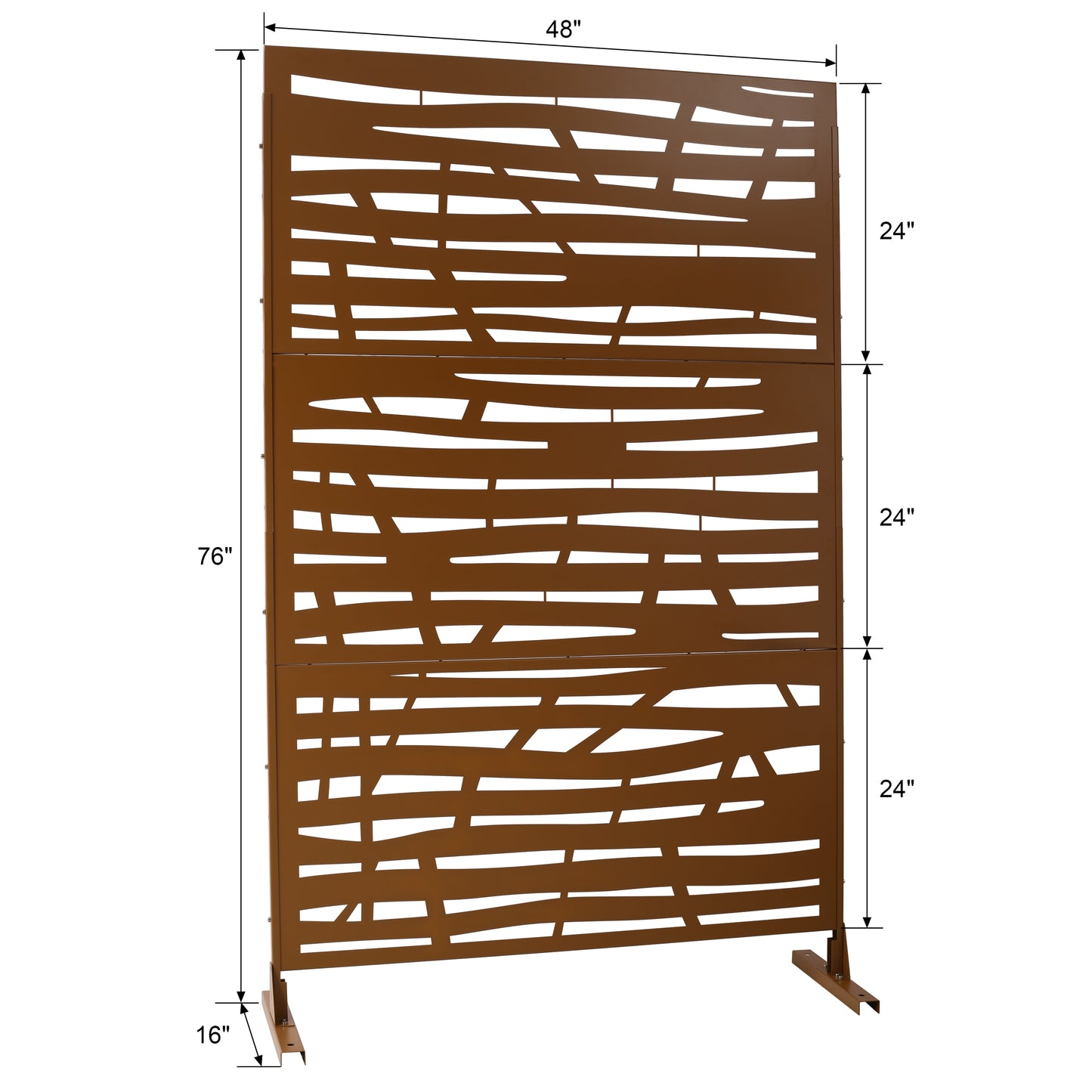 Bronze metal privacy screen with abstract horizontal cutout design  wide