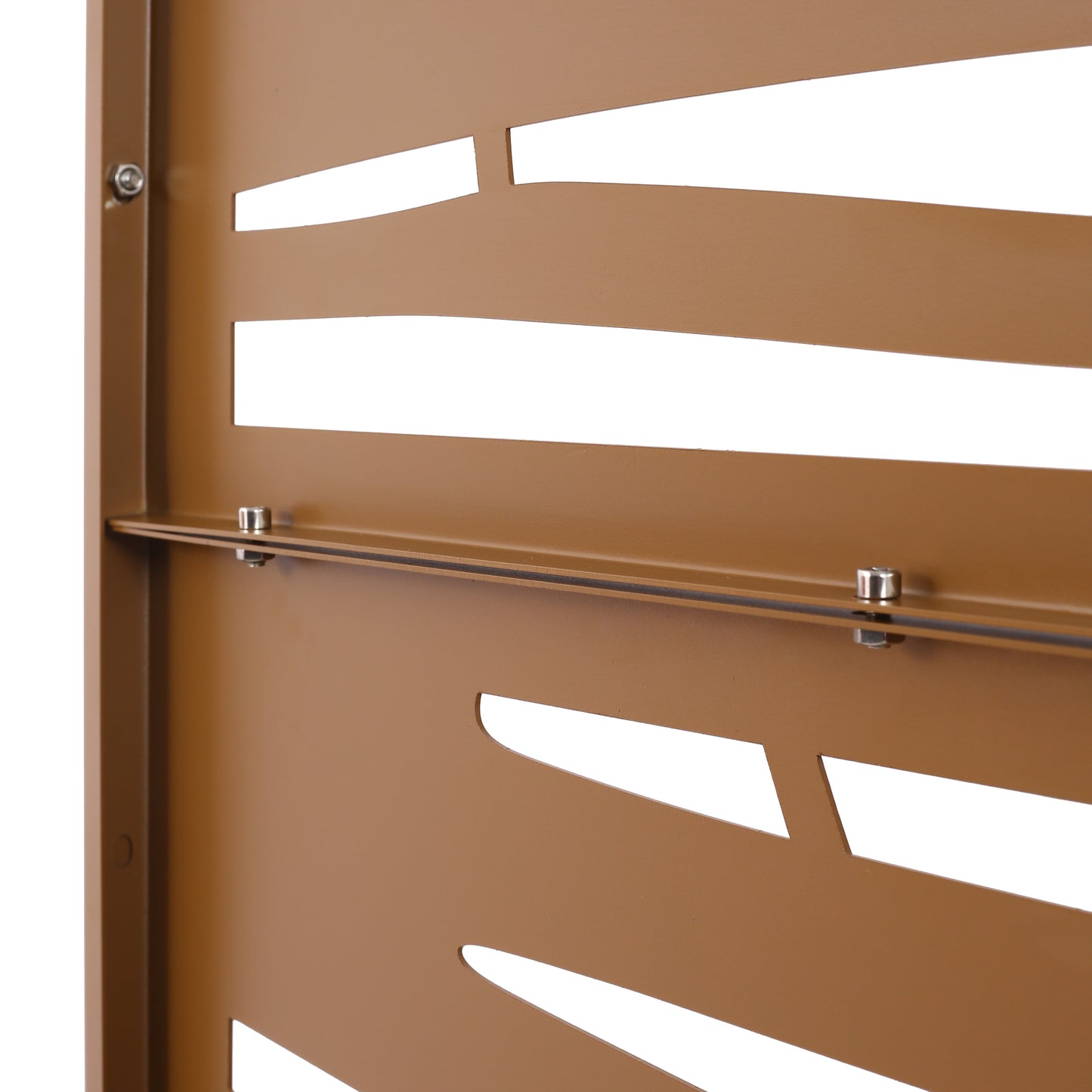 Brown metal screen panel with abstract wave cutouts suitable for garden privacy