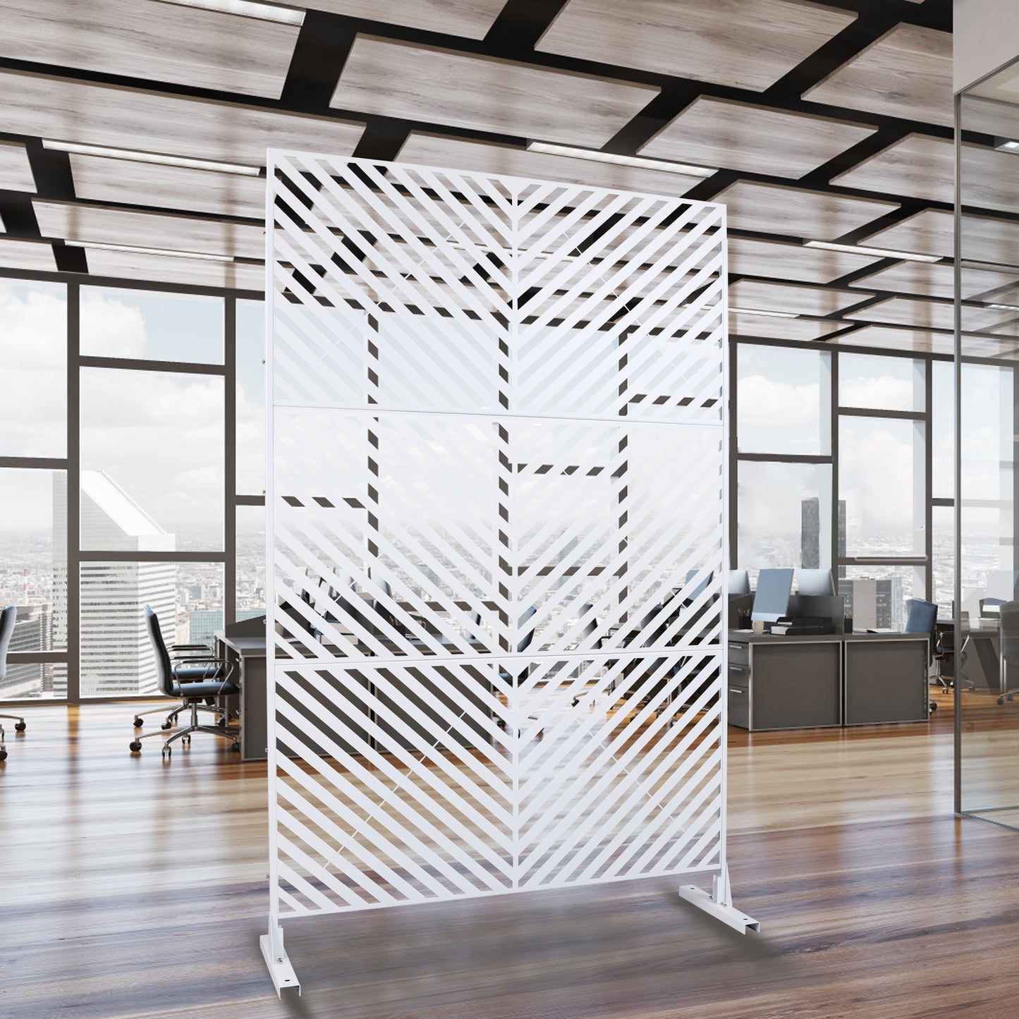 White decorative room divider with chevron pattern