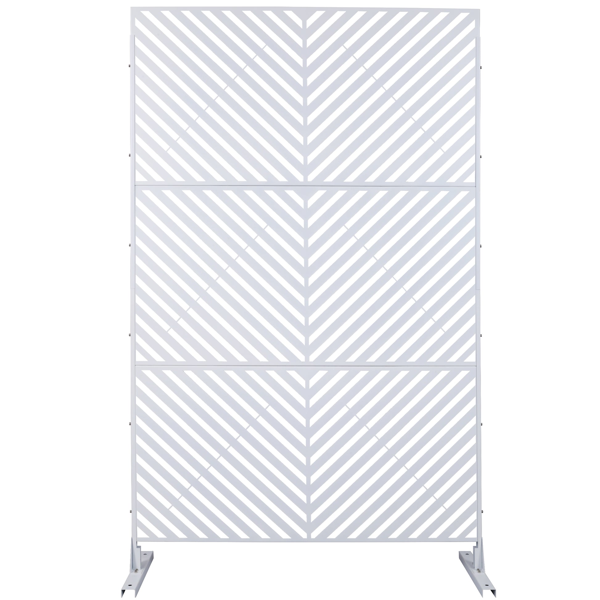 Modern white metal privacy screen with chevron pattern for patios and gardens