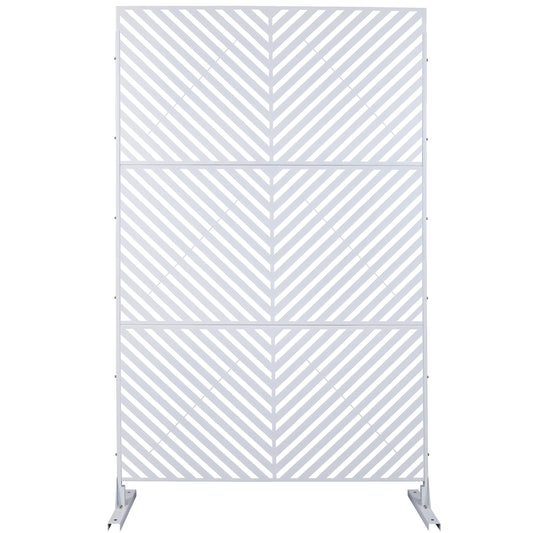 Modern white metal privacy screen with chevron pattern for patios and gardens