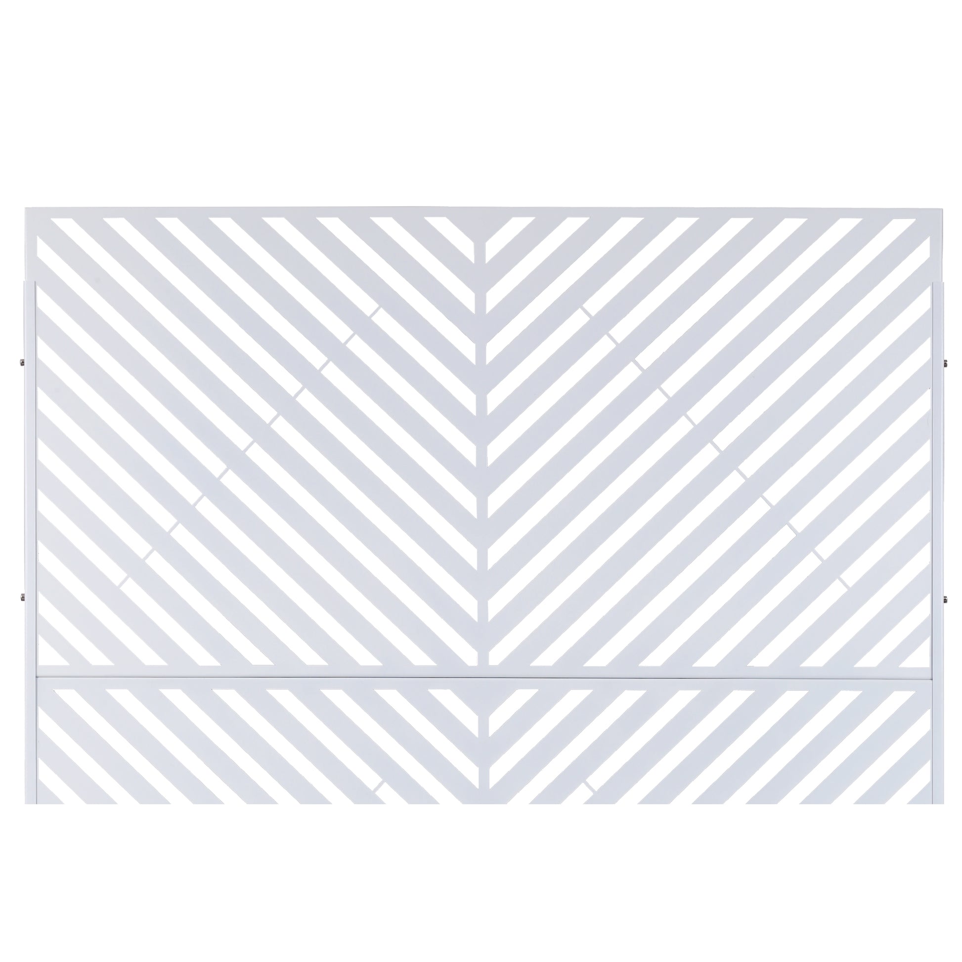 Modern white metal headboard with chevron stripe design