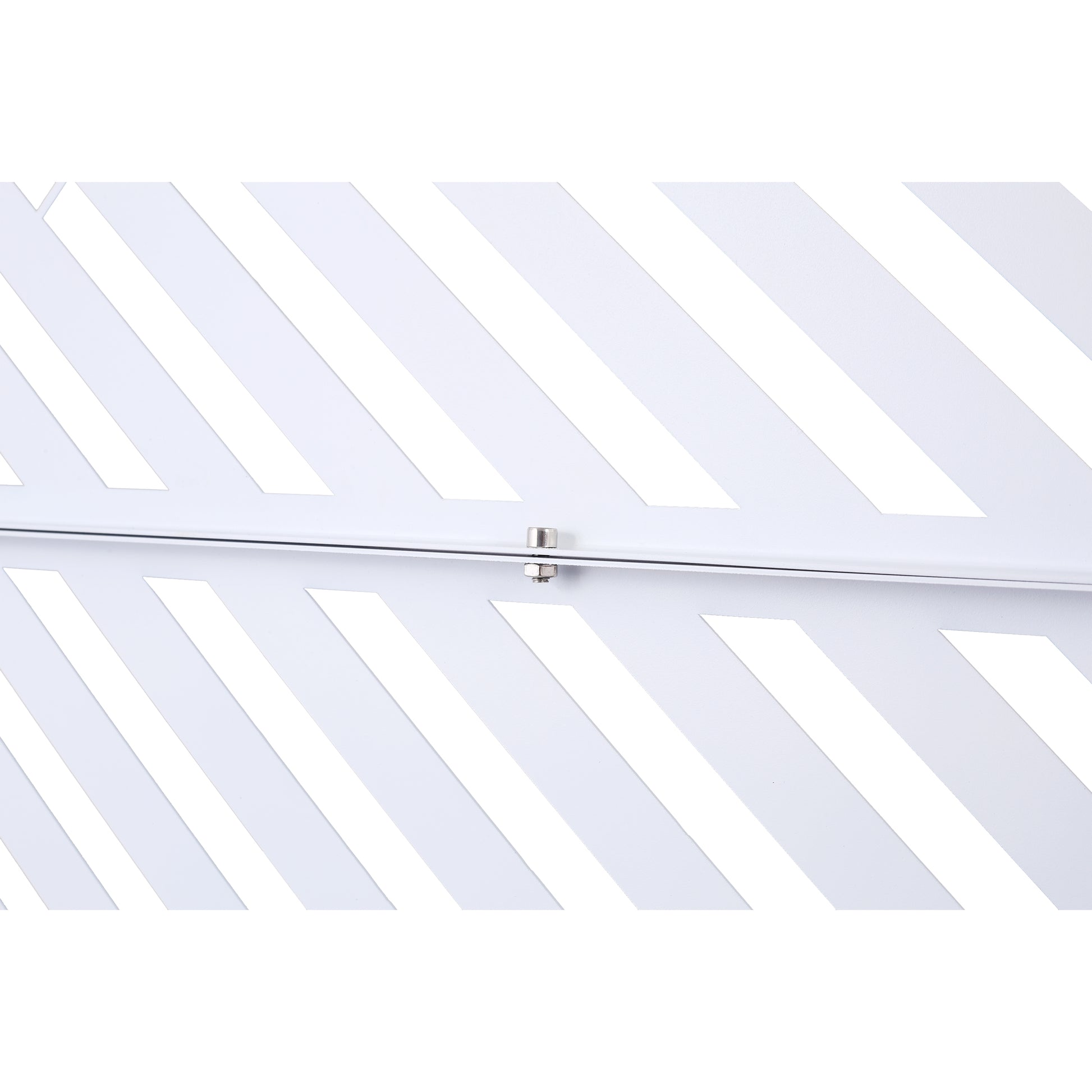 White metal garden bench with modern diagonal stripe design