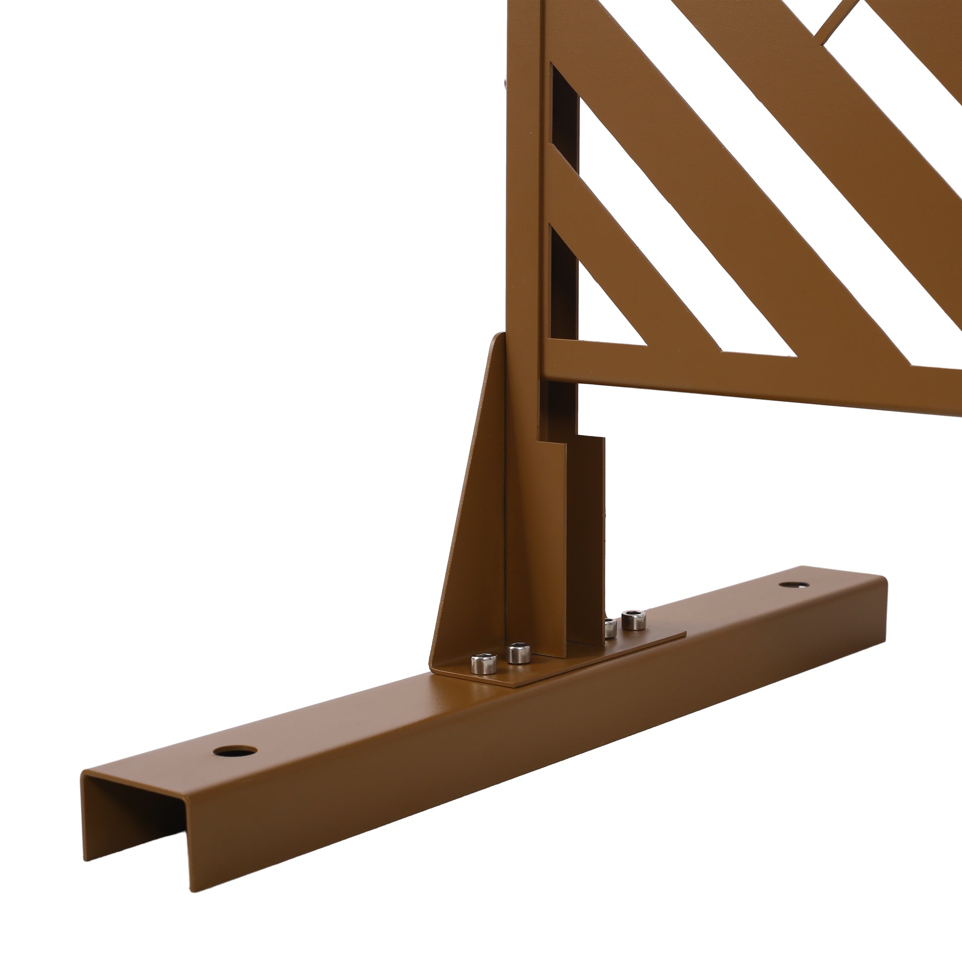 Brown metal garden screen panel base with diamond cutouts and support bracket