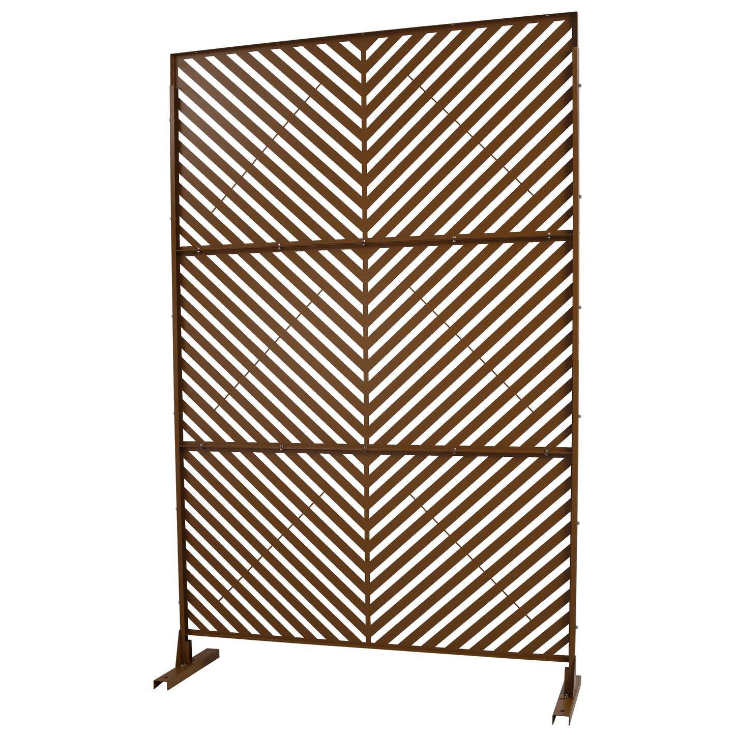 Bronze metal outdoor screen with chevron slat design perfect for garden privacy