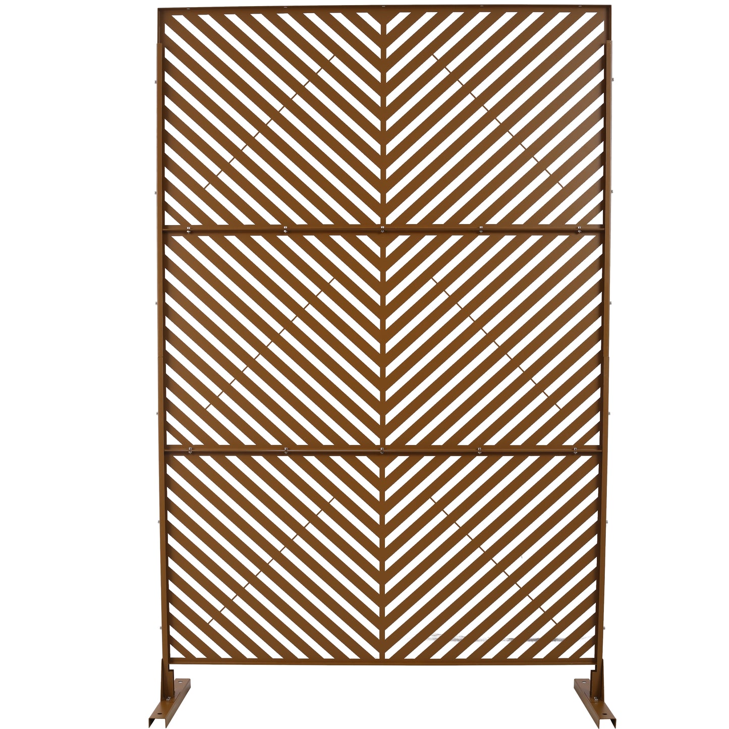 Brown metal garden screen with chevron slat design perfect for outdoor privacy